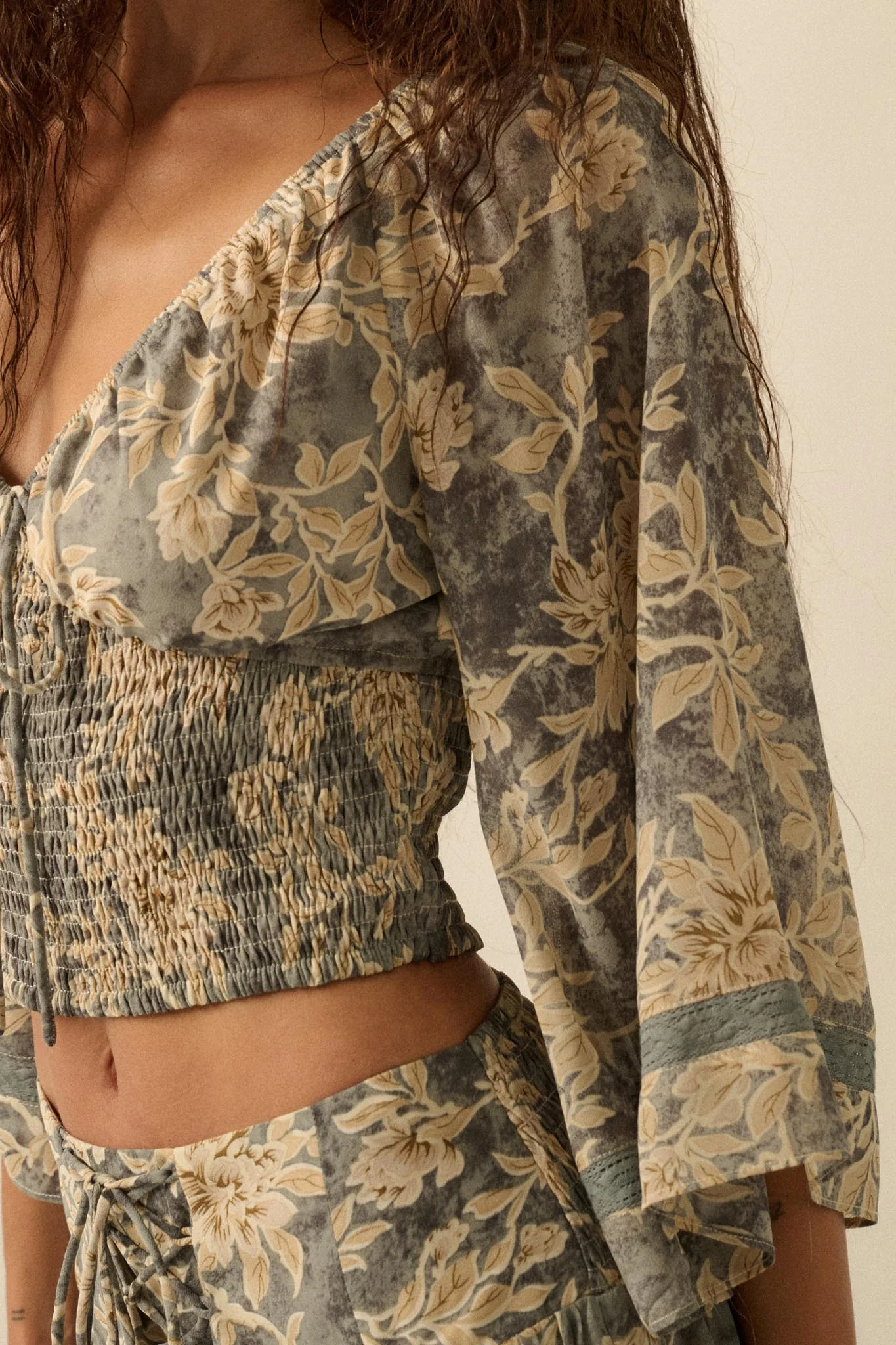 Dearest Love Floral Chiffon Cropped Peasant Top - Image 5