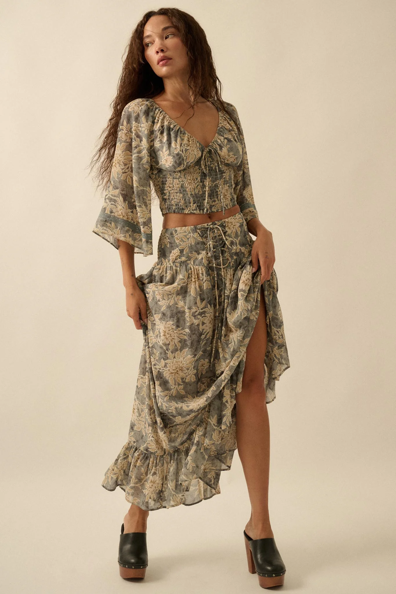 Dearest Love Floral Chiffon Cropped Peasant Top - Image 6