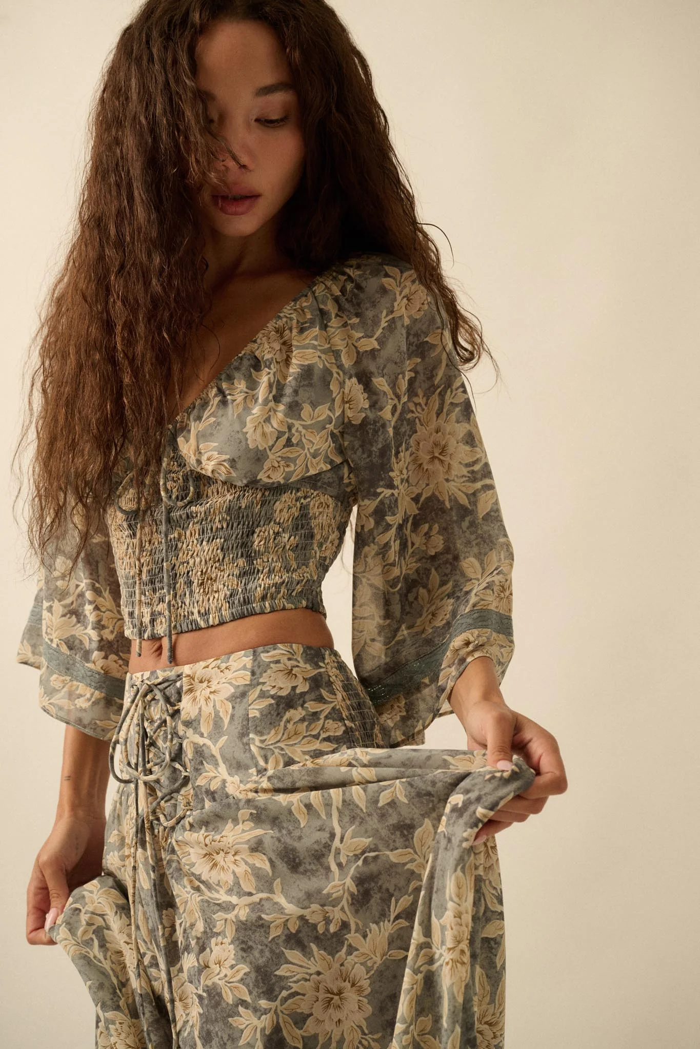Dearest Love Floral Chiffon Cropped Peasant Top - Image 8