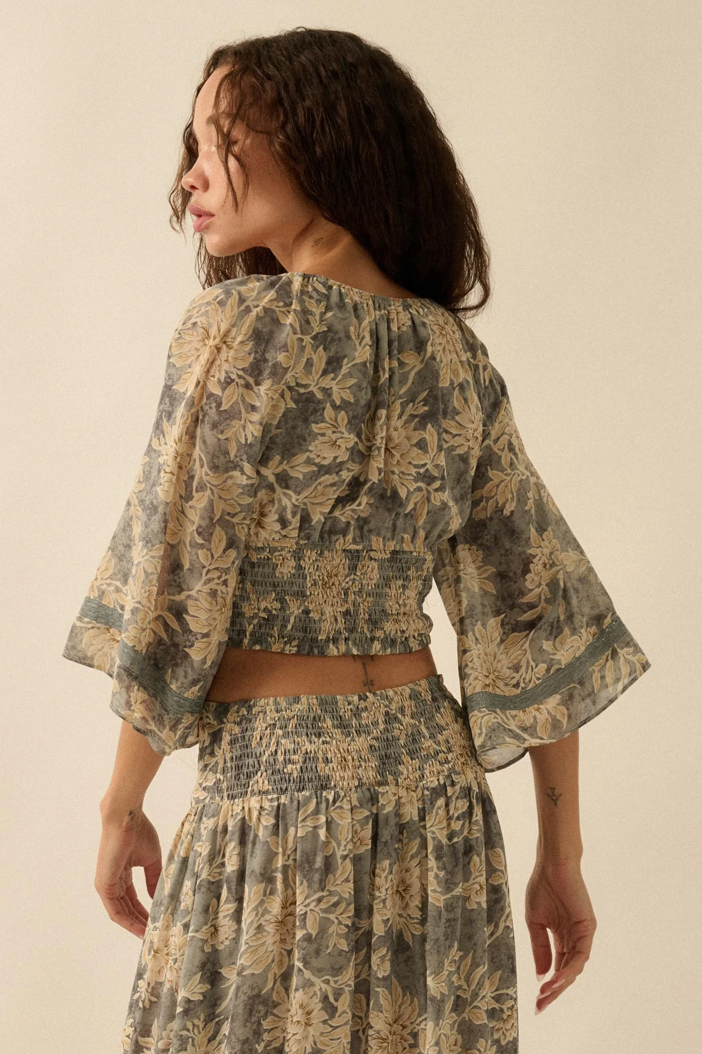 Dearest Love Floral Chiffon Cropped Peasant Top - Image 9