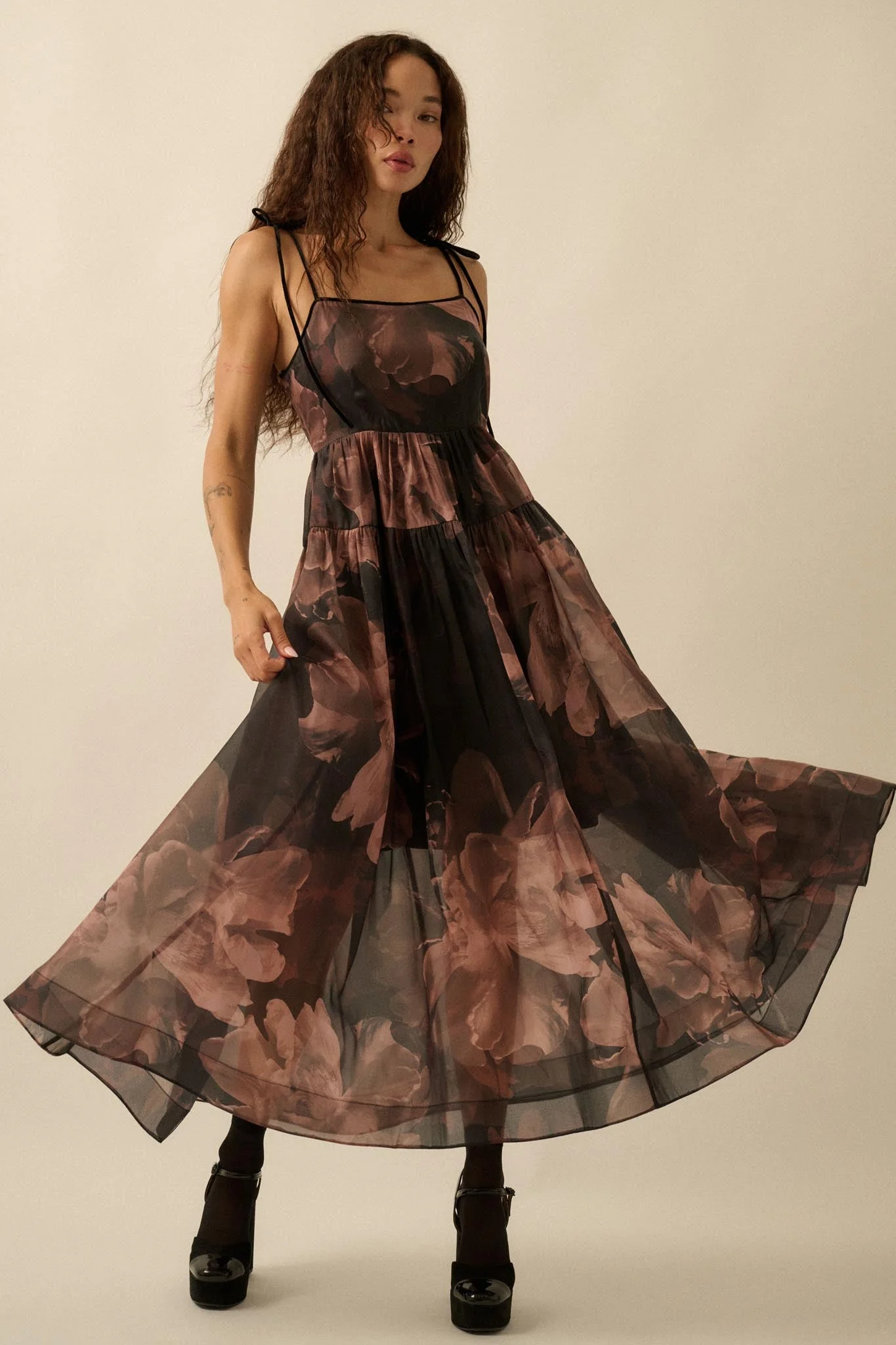 Decadent Blooms Floral Organza Midi Dress - Image 4