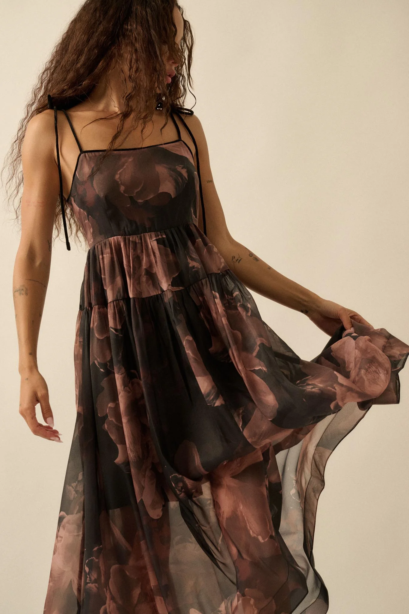 Decadent Blooms Floral Organza Midi Dress - Image 5