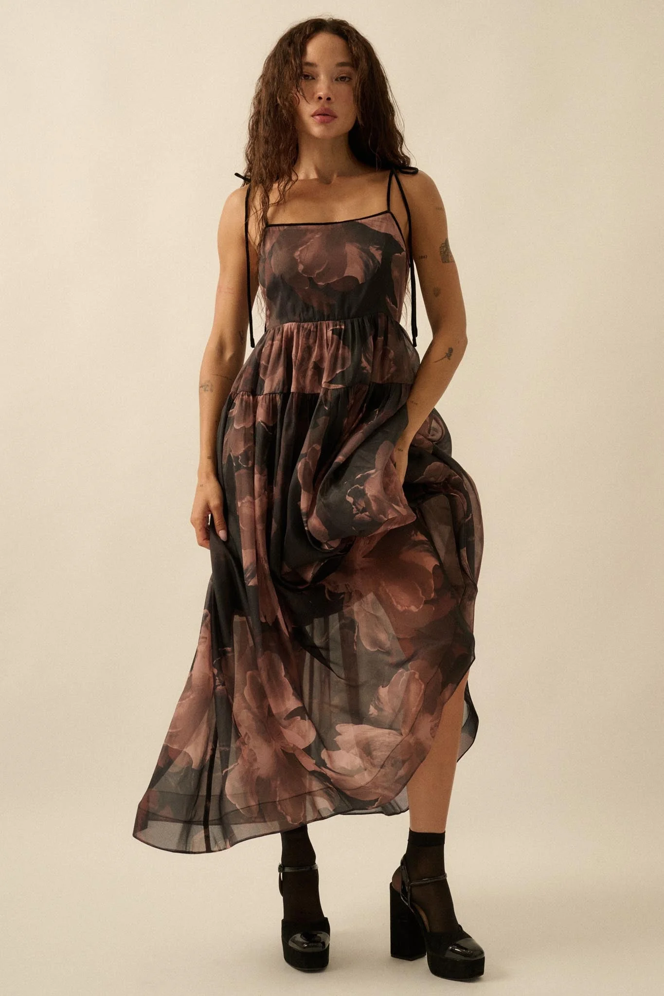 Decadent Blooms Floral Organza Midi Dress - Image 6