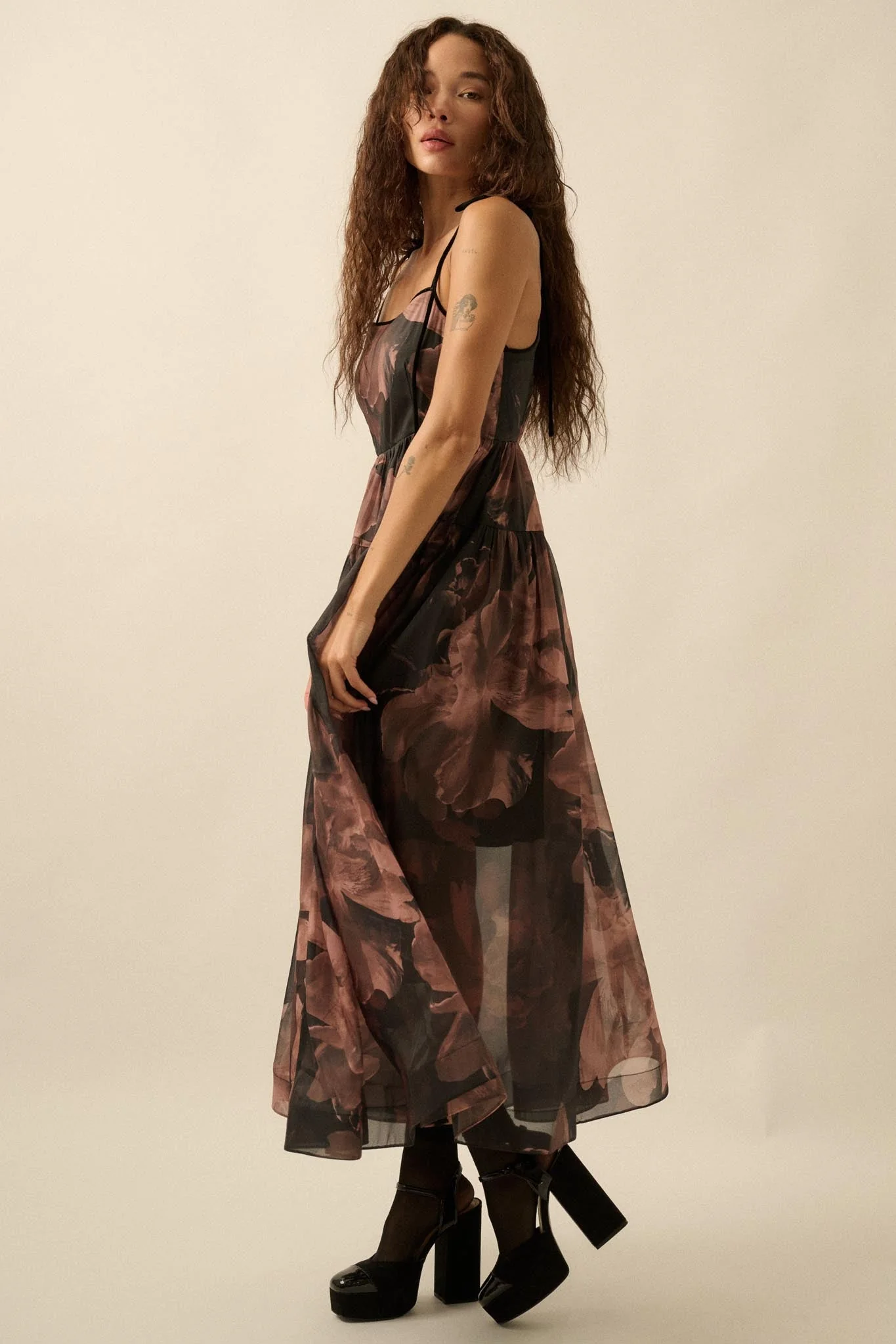 Decadent Blooms Floral Organza Midi Dress - Image 8