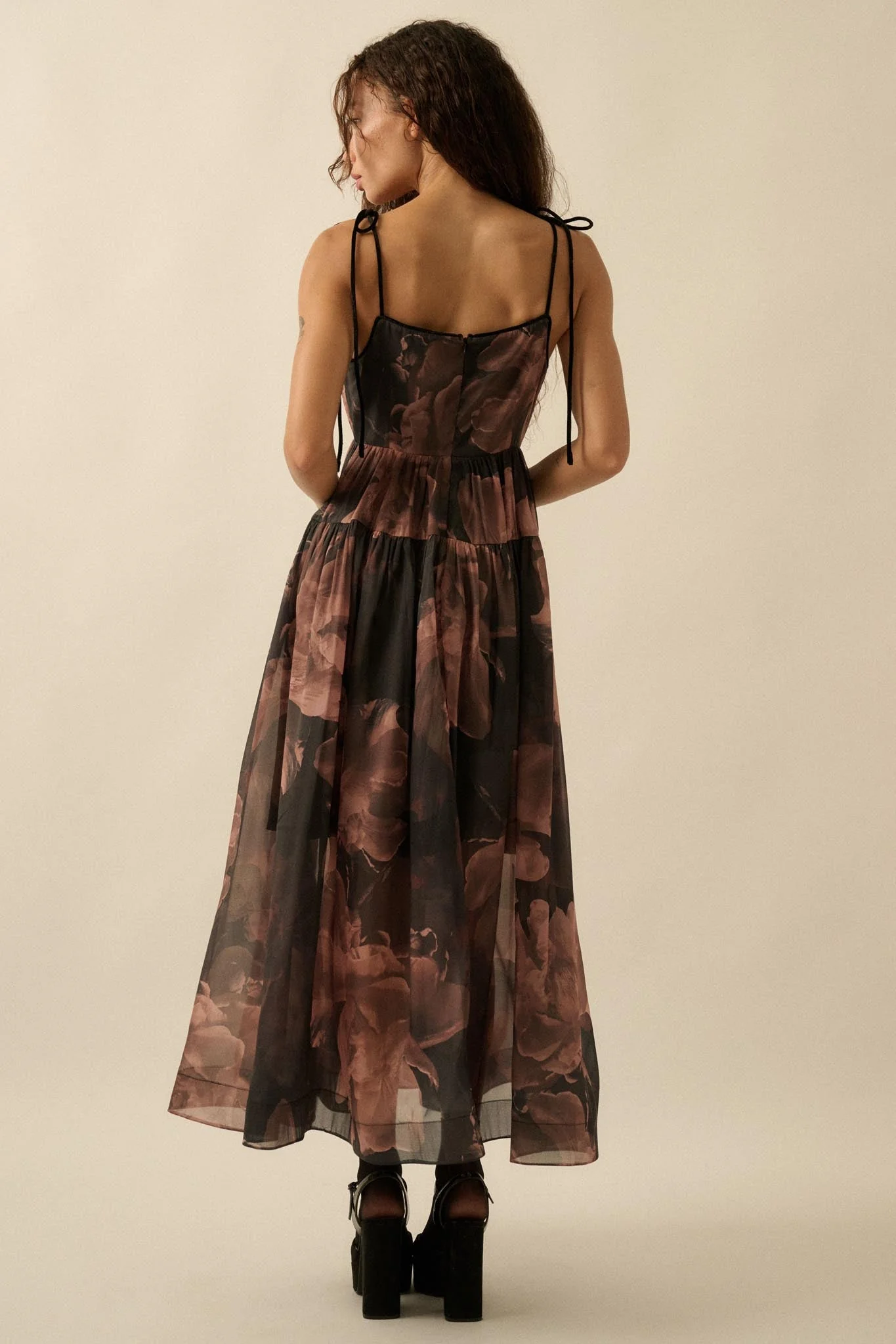 Decadent Blooms Floral Organza Midi Dress - Image 9