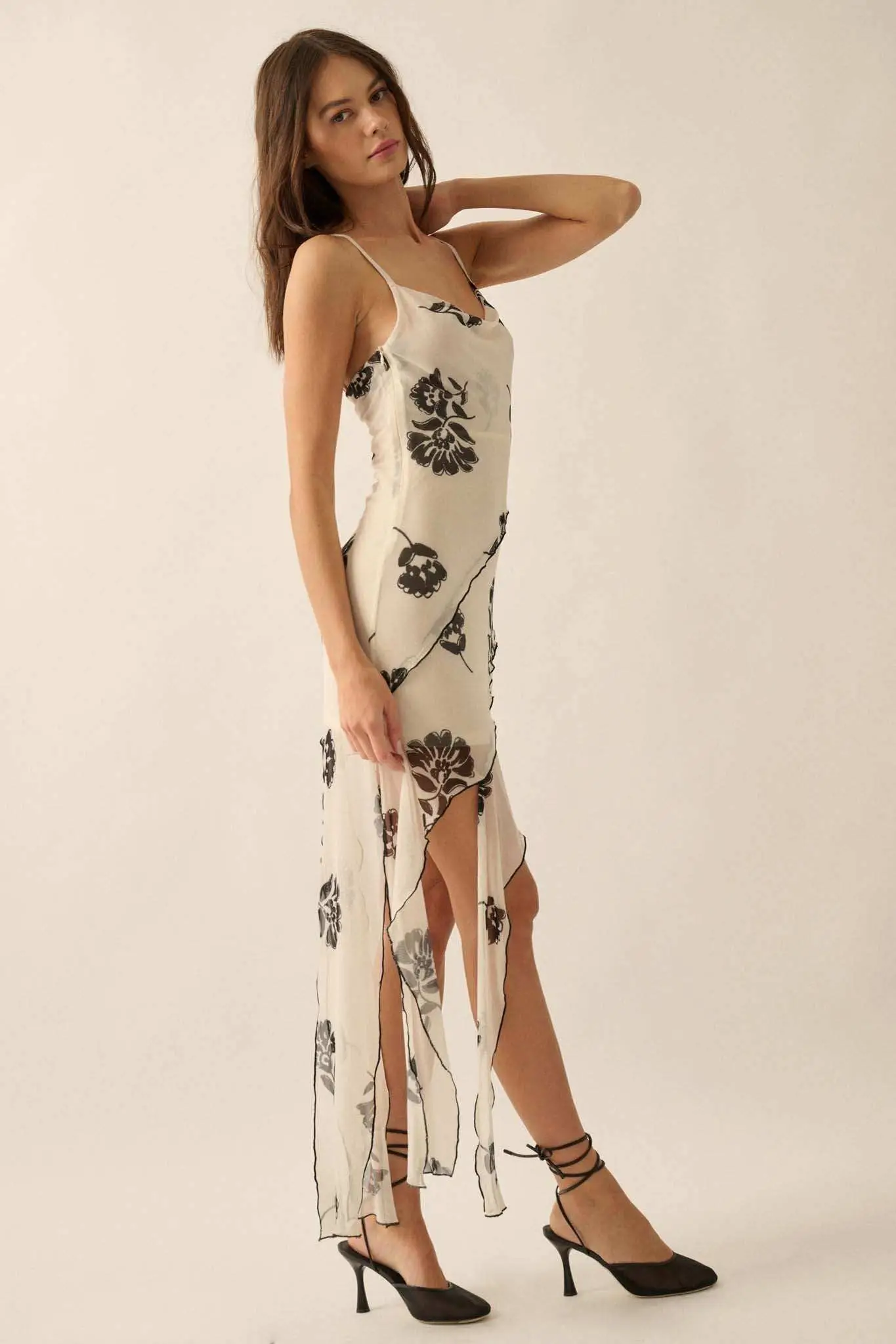 Deco Diva Floral Mesh Asymmetrical Mini Dress - Image 14