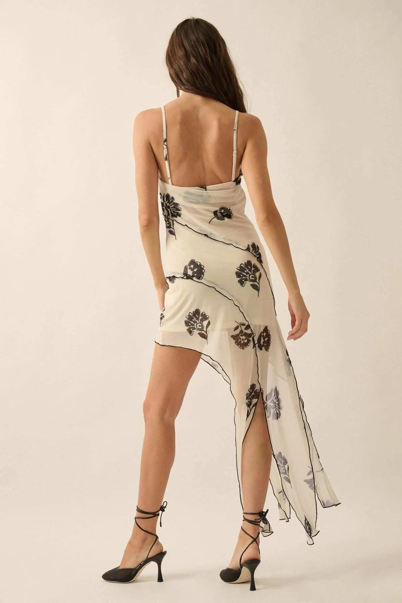Deco Diva Floral Mesh Asymmetrical Mini Dress - Image 15