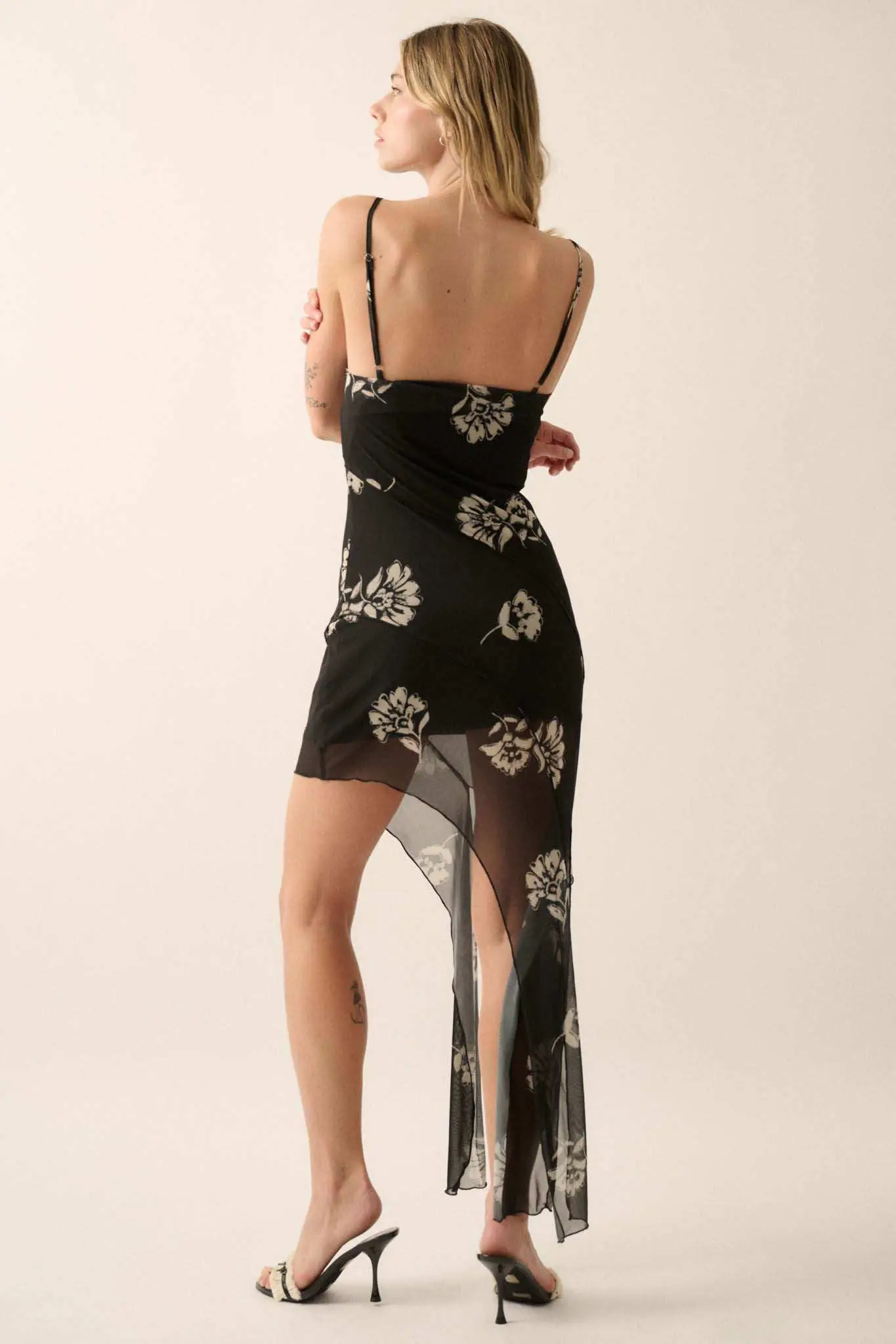 Deco Diva Floral Mesh Asymmetrical Mini Dress - Image 5