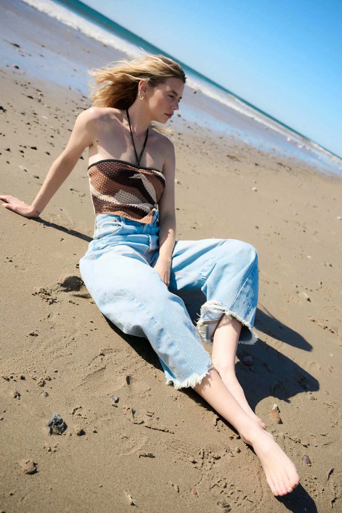 Deep Desert Striped Crochet Handkerchief Halter Top - Image 2