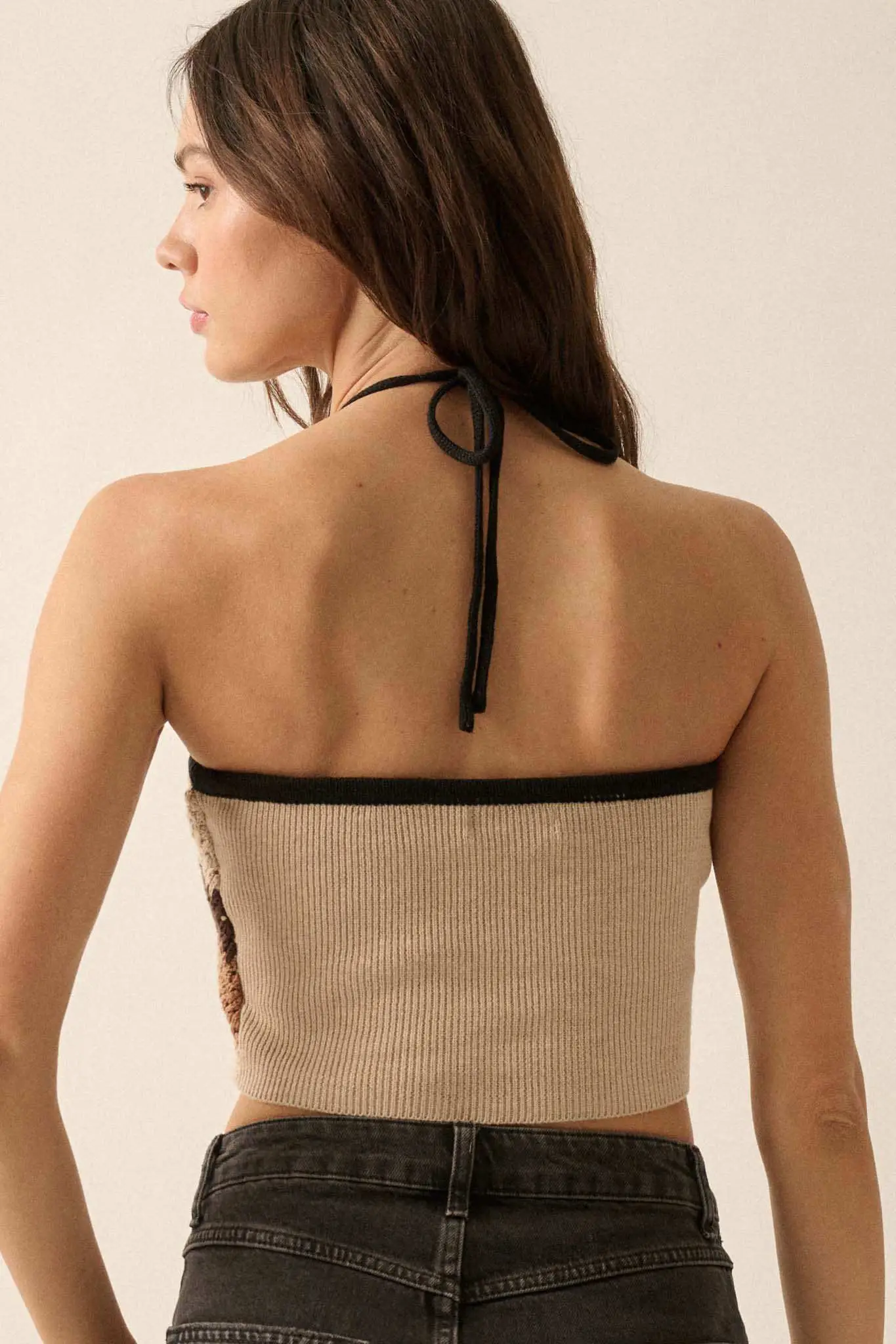 Deep Desert Striped Crochet Handkerchief Halter Top - Image 5