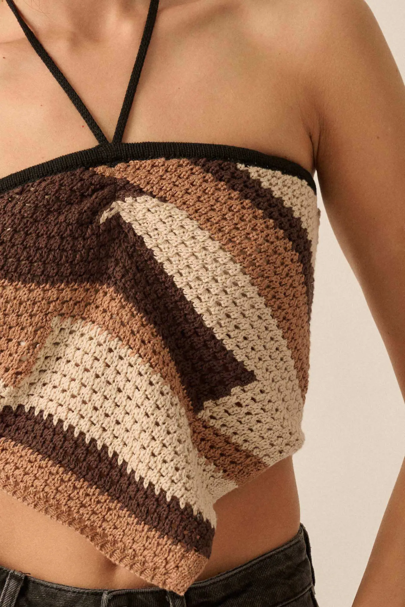 Deep Desert Striped Crochet Handkerchief Halter Top - Image 7