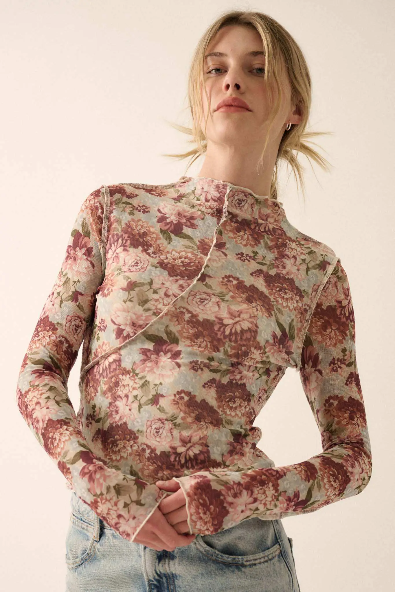 Delicate Blooms Floral Mesh Exposed-Seam Top - Image 4