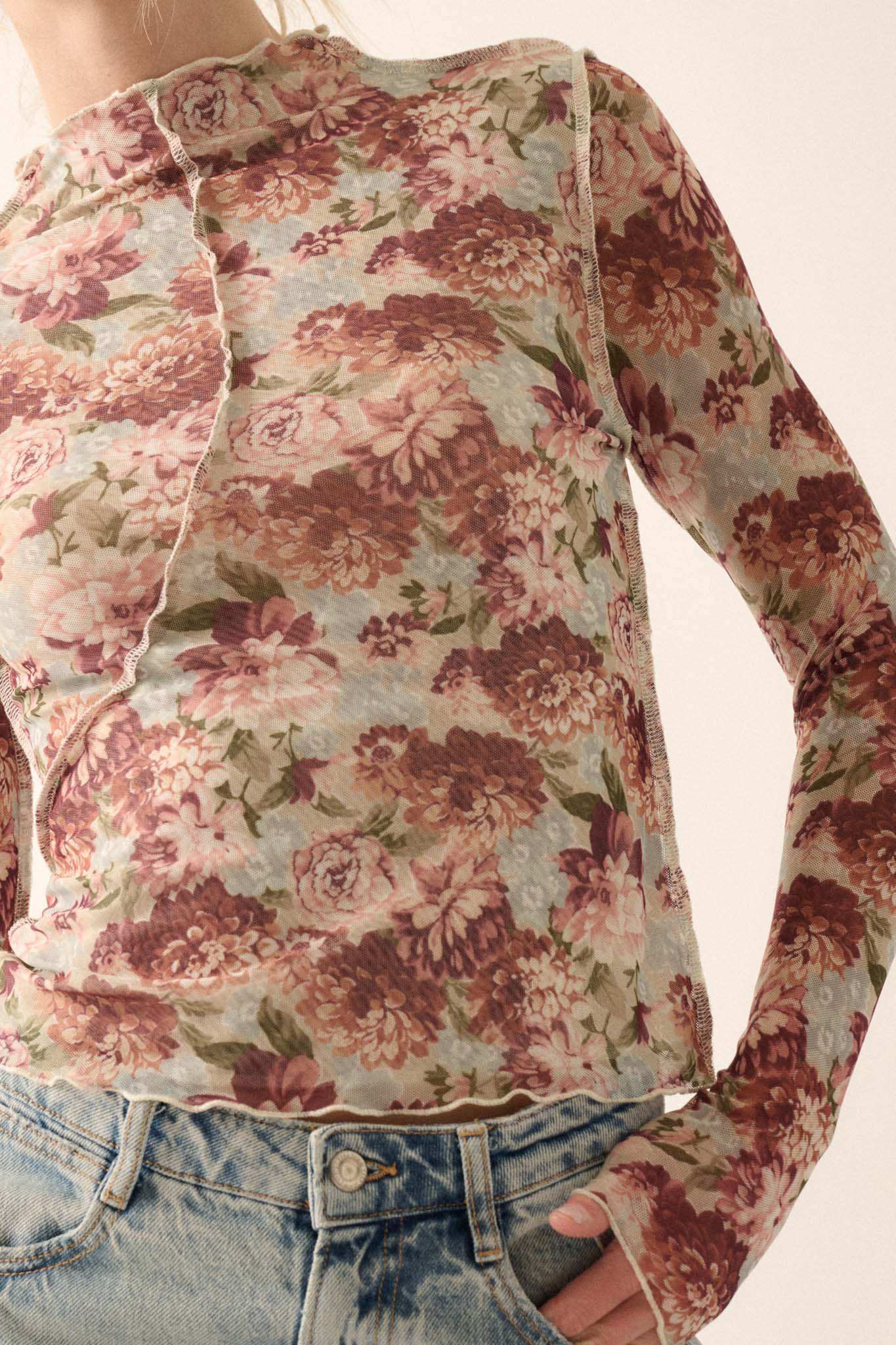 Delicate Blooms Floral Mesh Exposed-Seam Top - Image 5