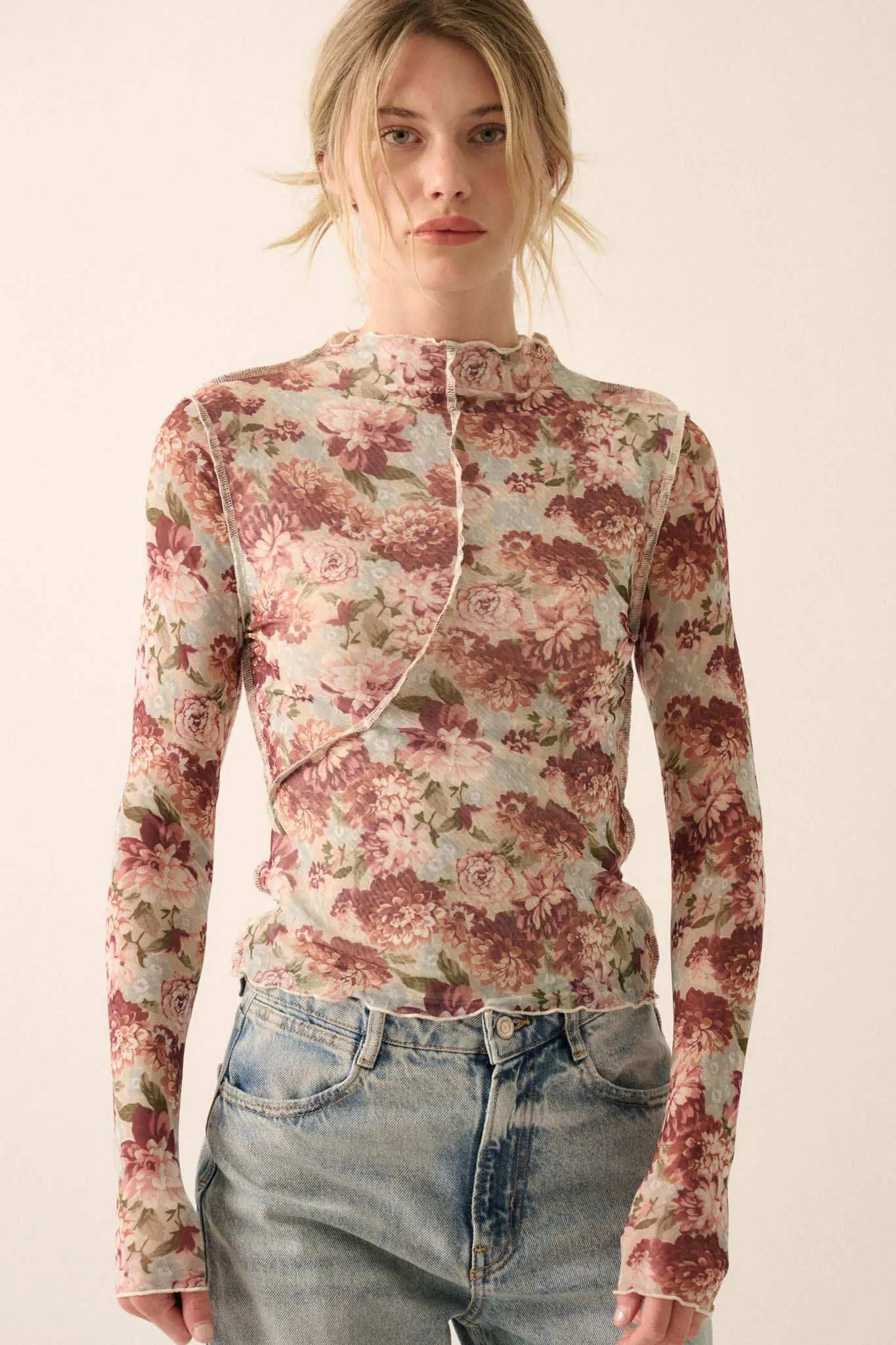 Delicate Blooms Floral Mesh Exposed-Seam Top - Image 7