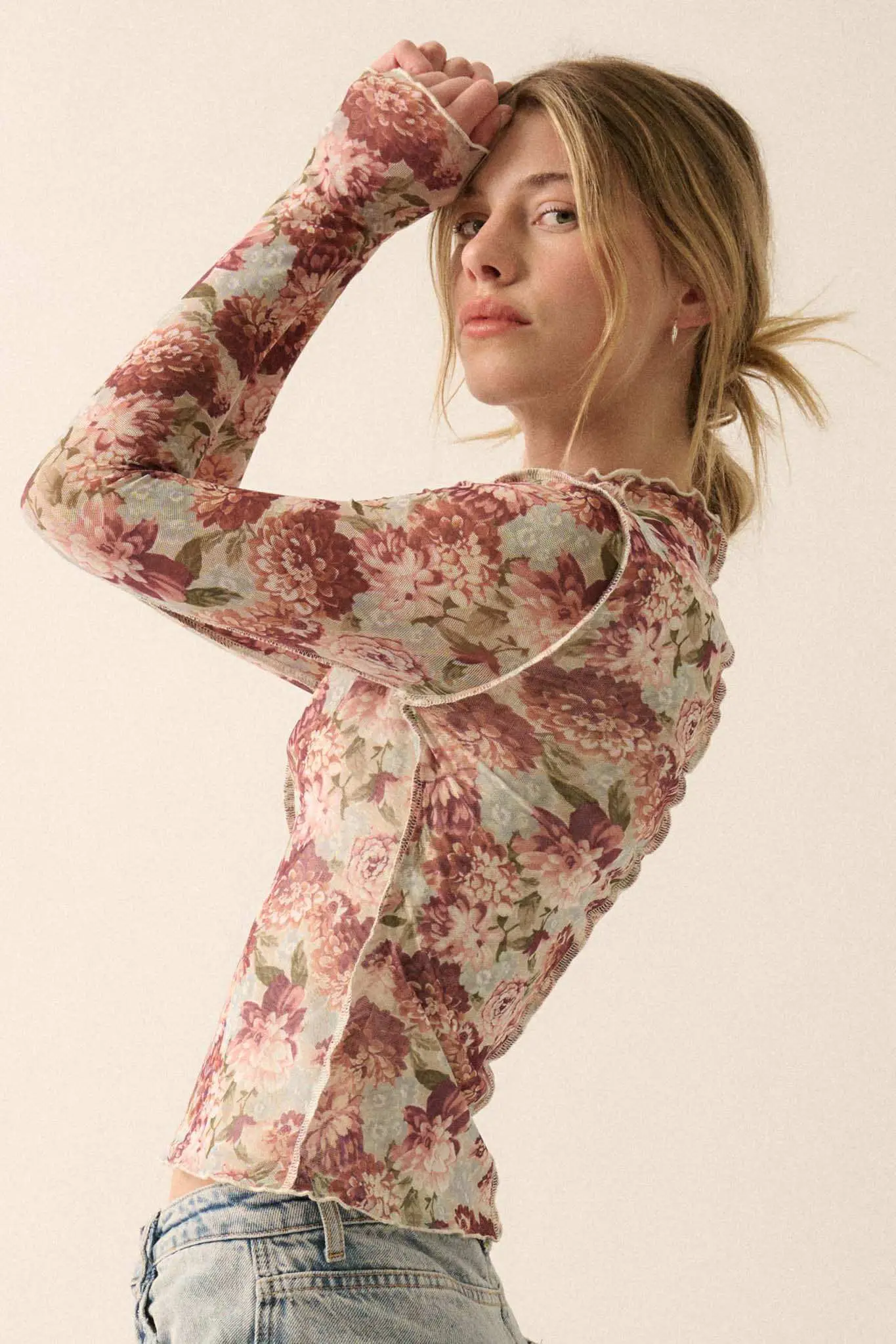 Delicate Blooms Floral Mesh Exposed-Seam Top - Image 8