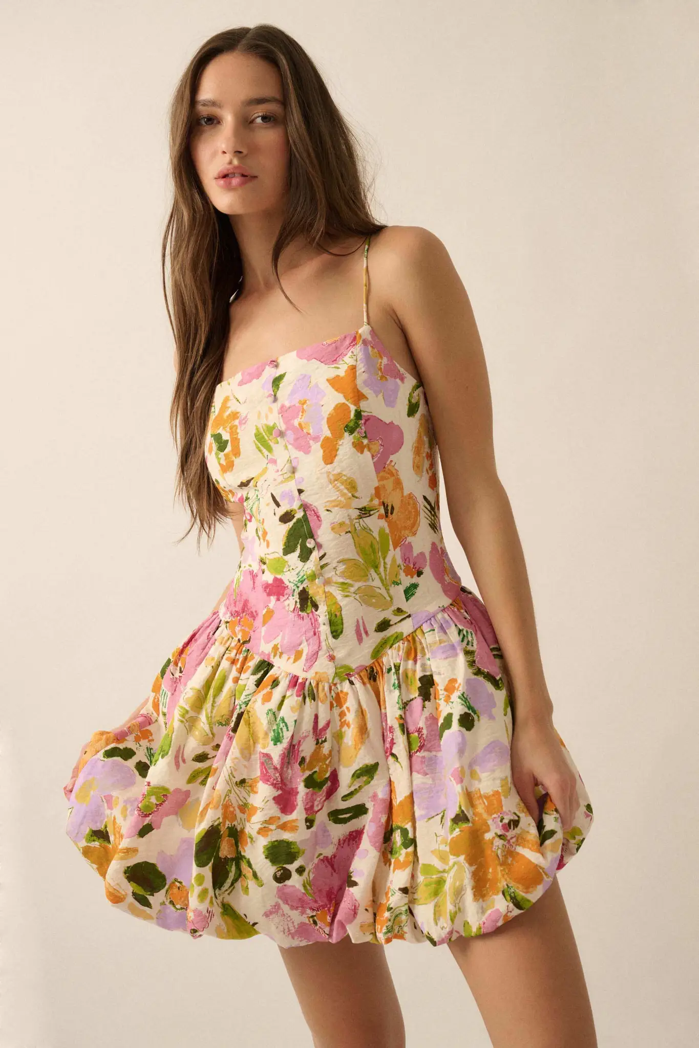 Delicate Dawn Floral Drop-Waist Bubble Mini Dress - Image 7