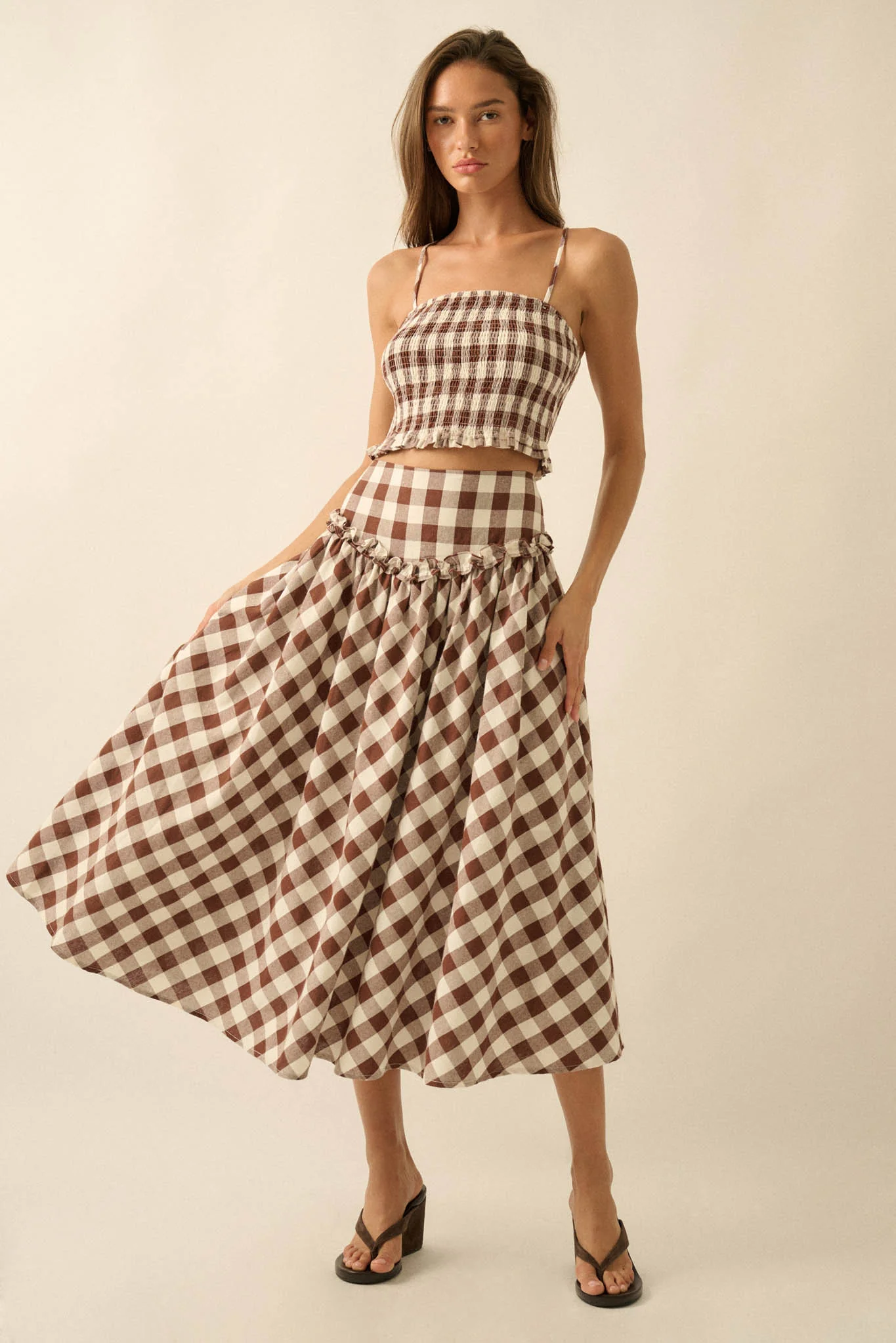 Delicious Days Gingham Plaid Drop-Waist Midi Skirt - Image 4