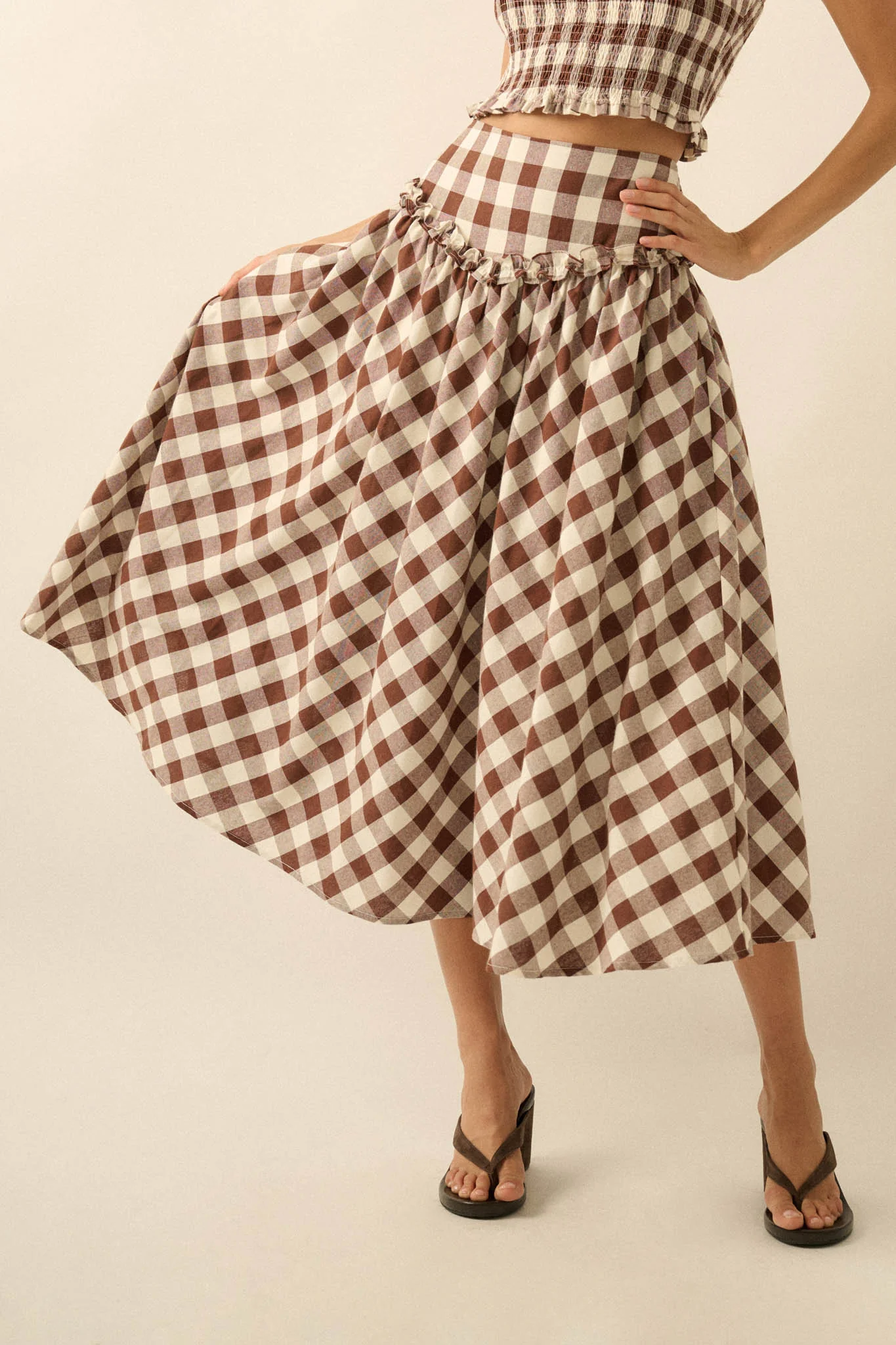 Delicious Days Gingham Plaid Drop-Waist Midi Skirt - Image 6