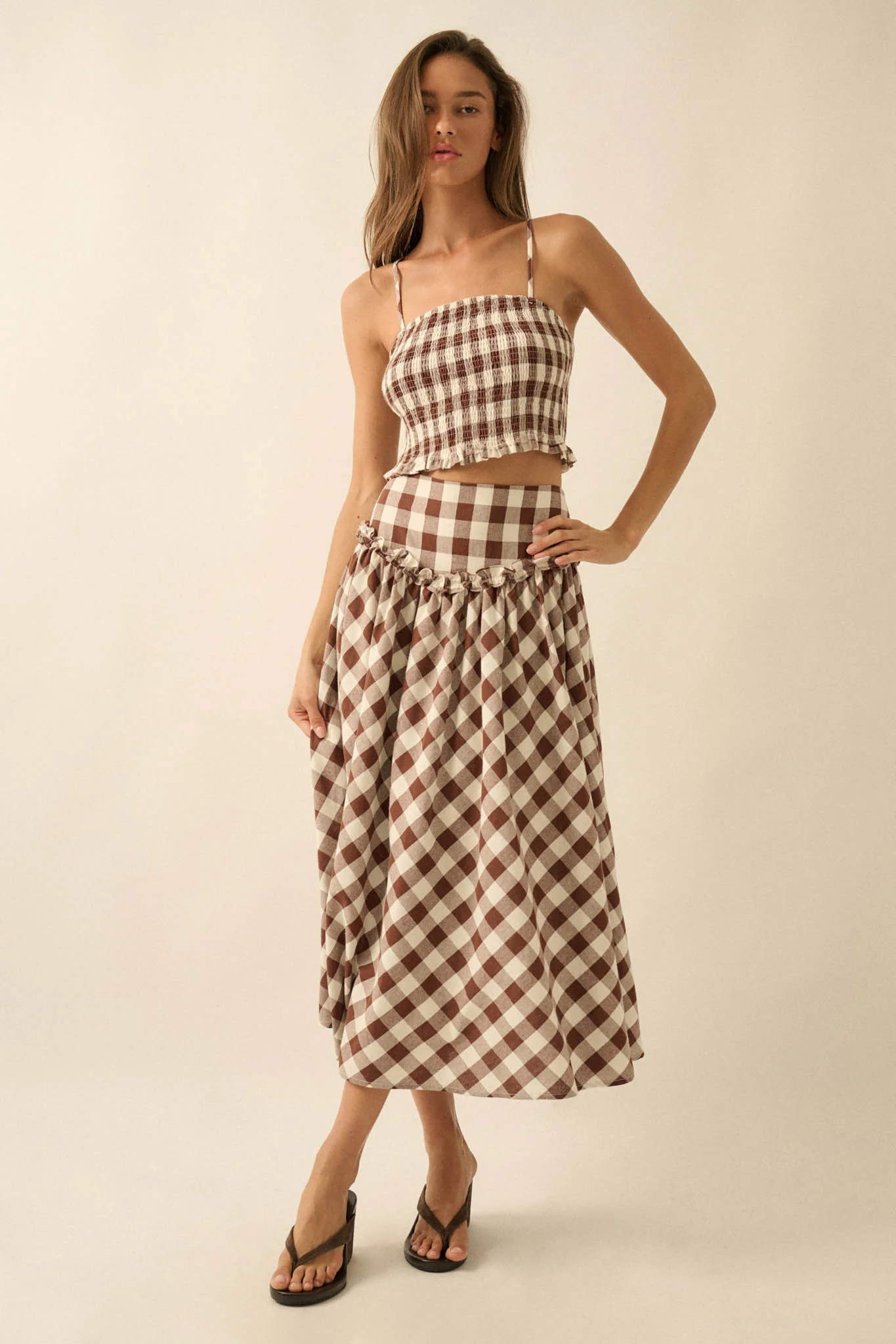 Delicious Days Gingham Plaid Drop-Waist Midi Skirt - Image 7