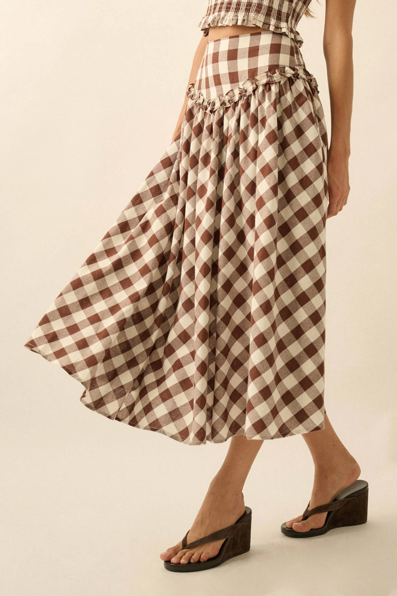 Delicious Days Gingham Plaid Drop-Waist Midi Skirt - Image 8