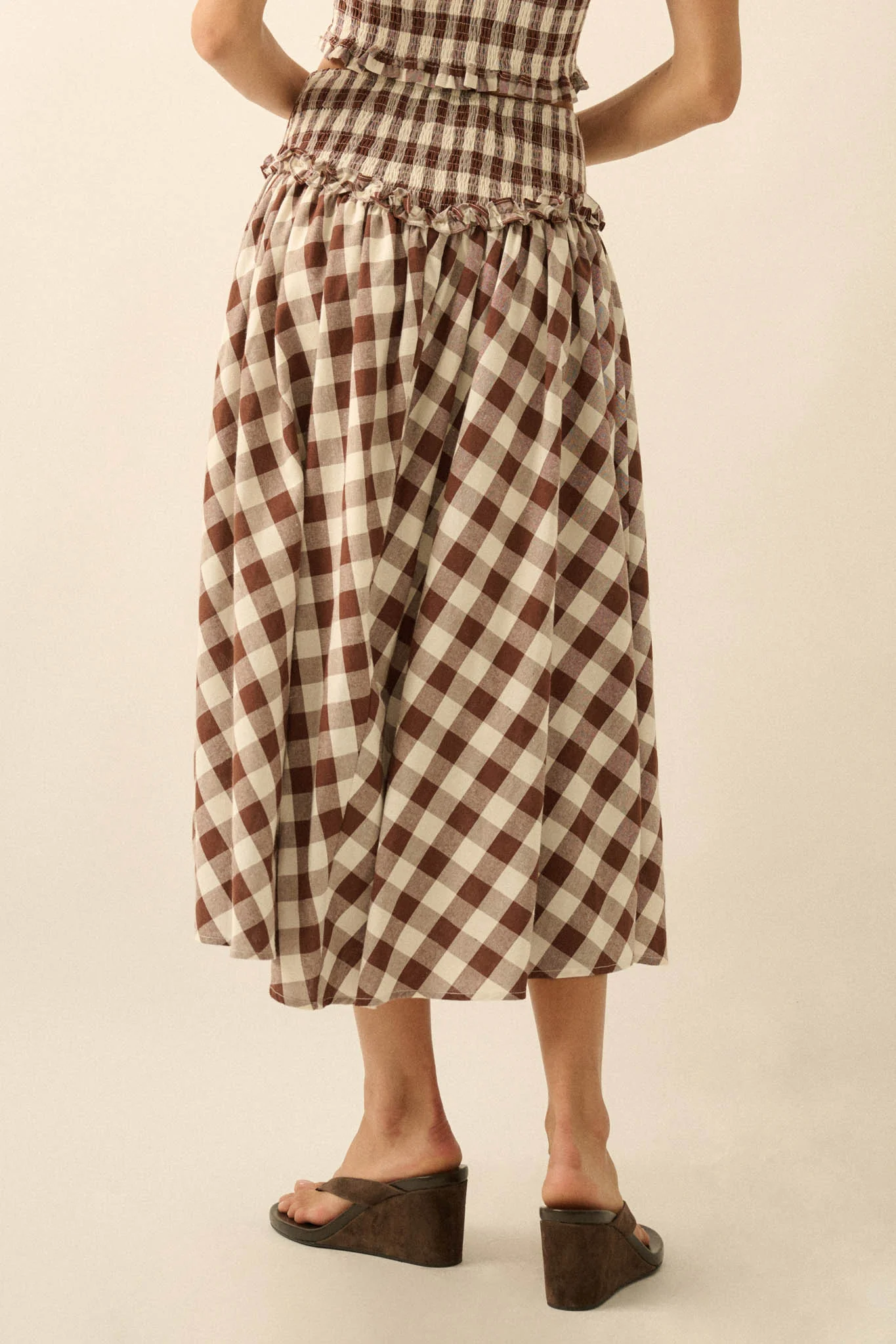 Delicious Days Gingham Plaid Drop-Waist Midi Skirt - Image 9