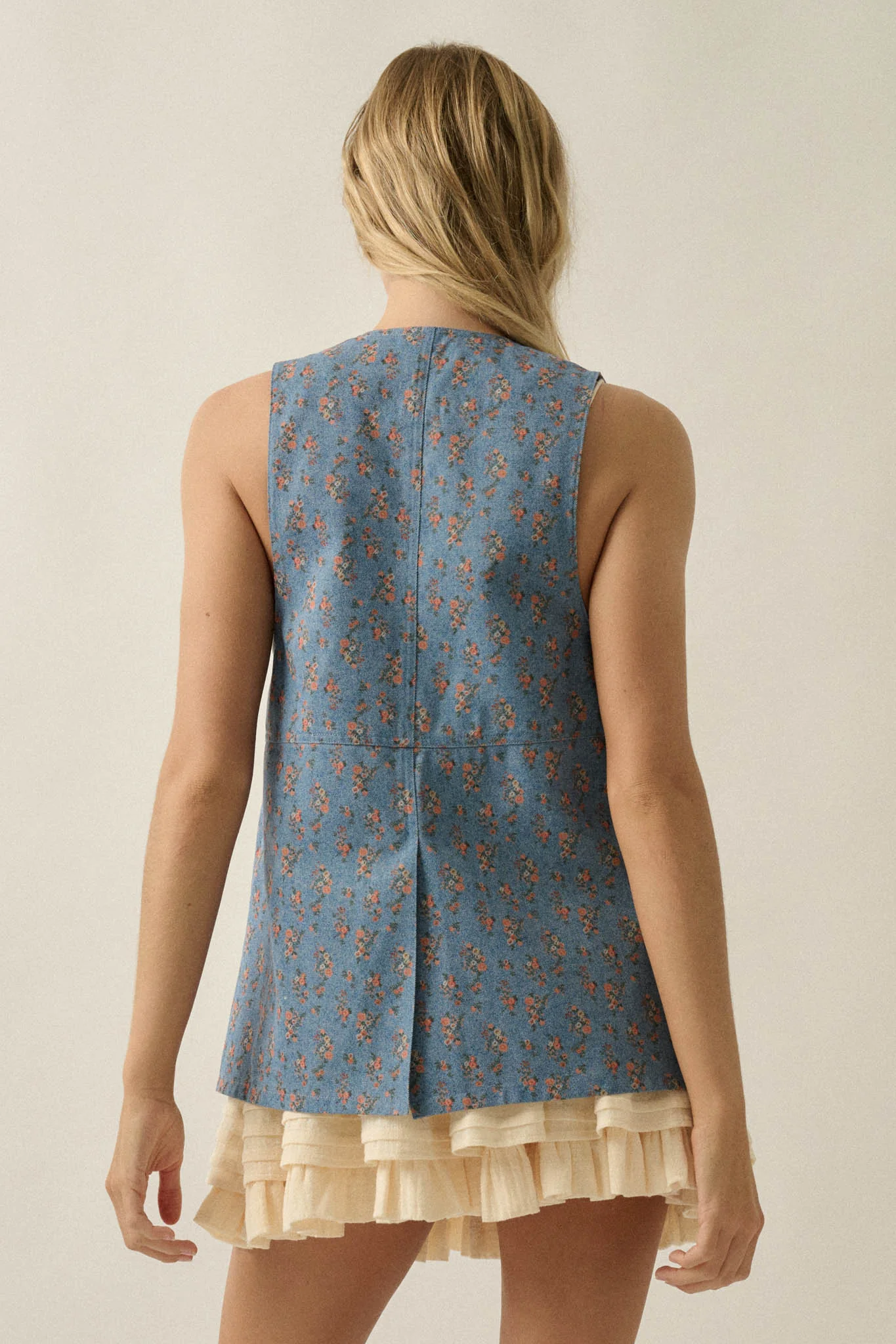 Denim Petals Floral-Print Denim Snap-Front Vest - Image 9