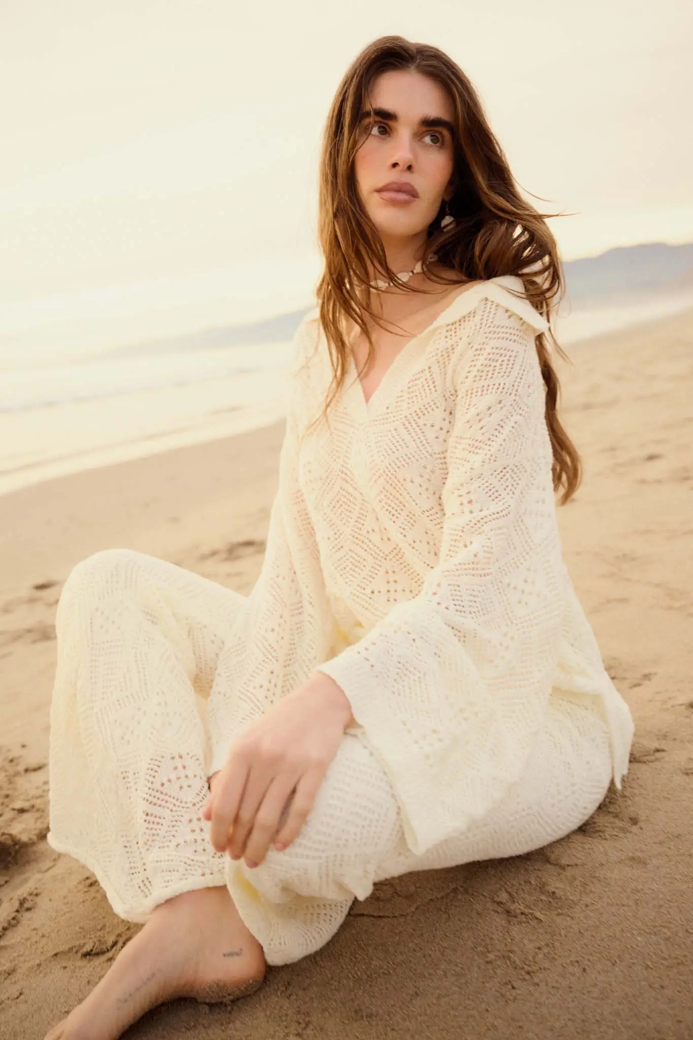 Diamond Dream Pointelle Crochet-Knit Polo Sweater - Image 2