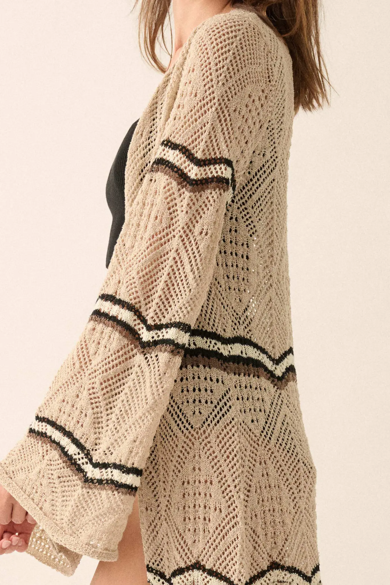 Diamond Drift Striped Crochet Duster Cardigan - Image 7