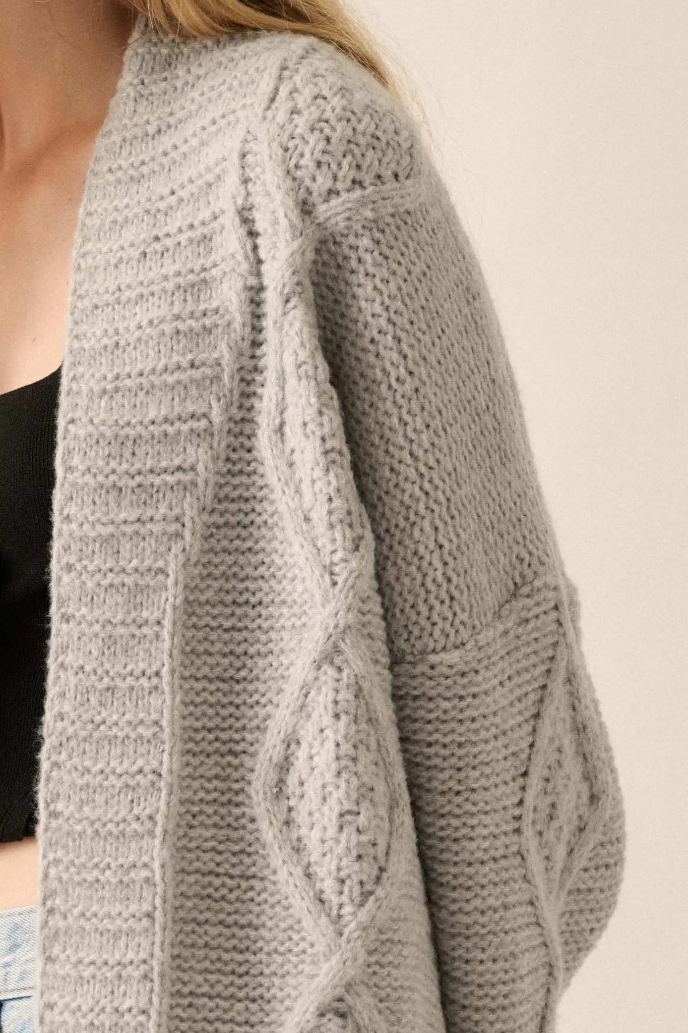 Diamond Hill Open-Front Cable Knit Pocket Cardigan - Image 10
