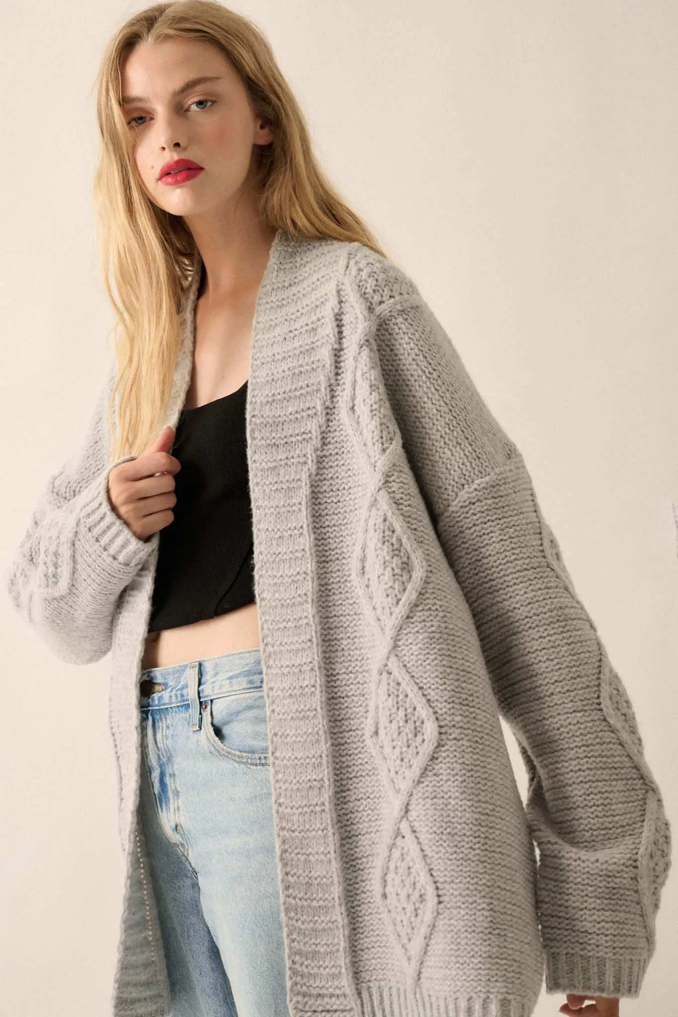 Diamond Hill Open-Front Cable Knit Pocket Cardigan - Image 11