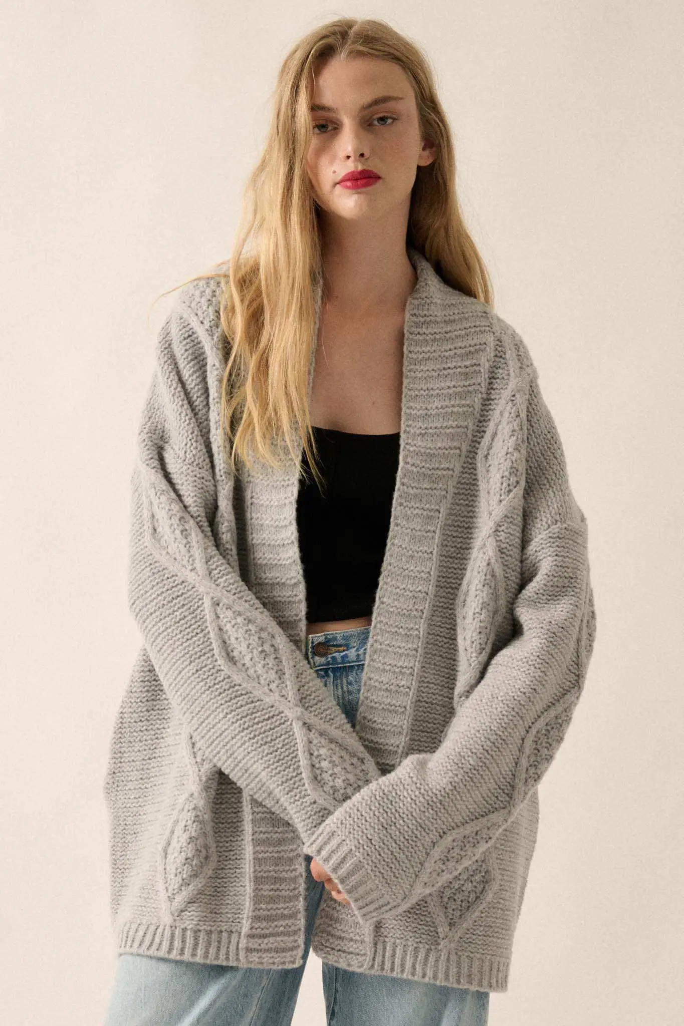Diamond Hill Open-Front Cable Knit Pocket Cardigan - Image 12