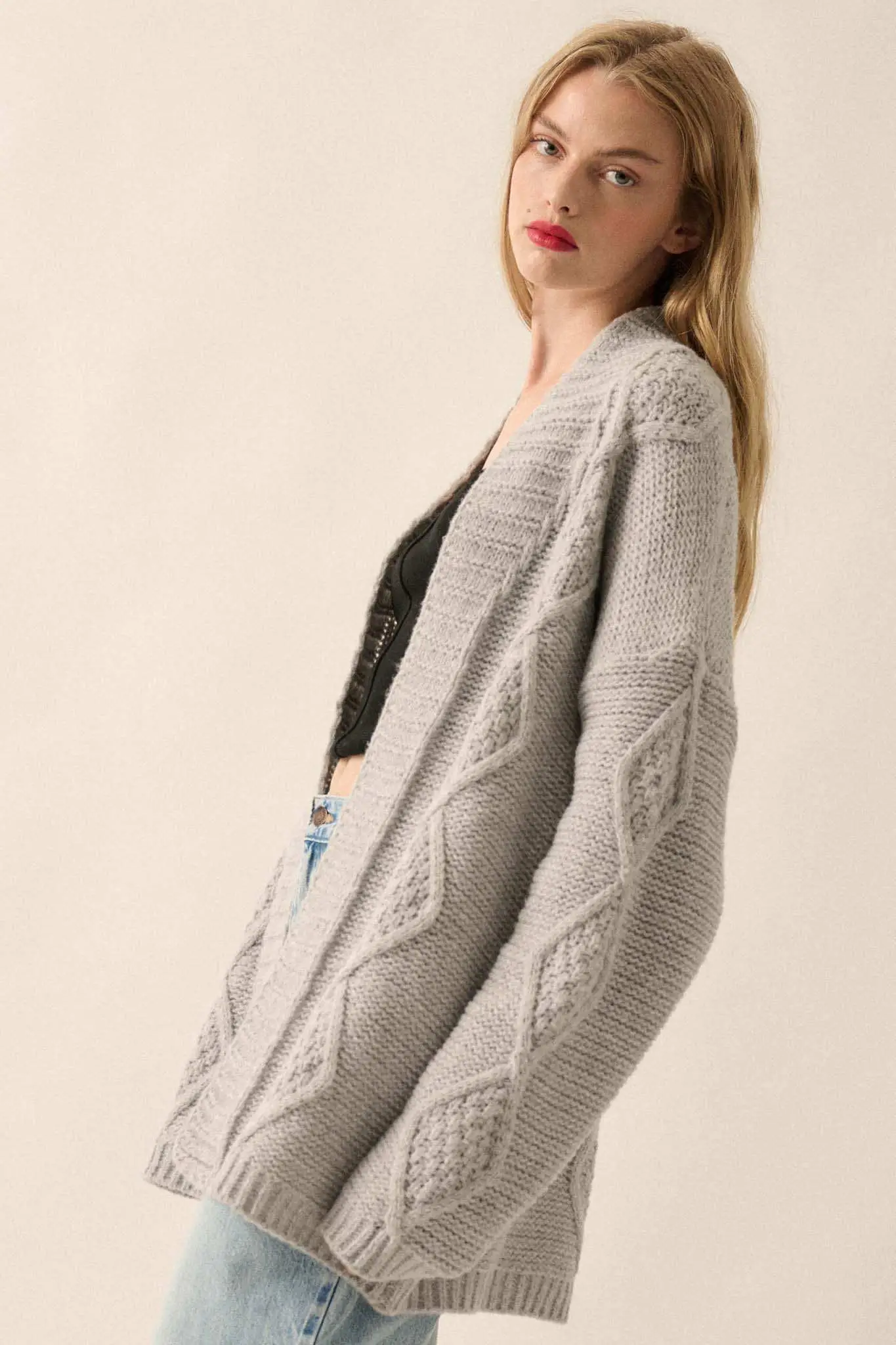 Diamond Hill Open-Front Cable Knit Pocket Cardigan - Image 14