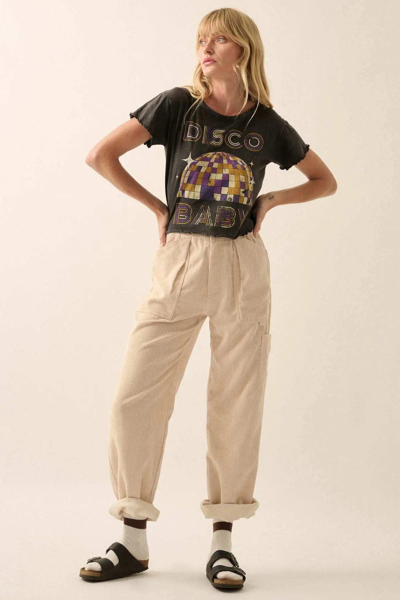 Disco Baby Lettuce-Edge Cropped Graphic Tee - Image 3