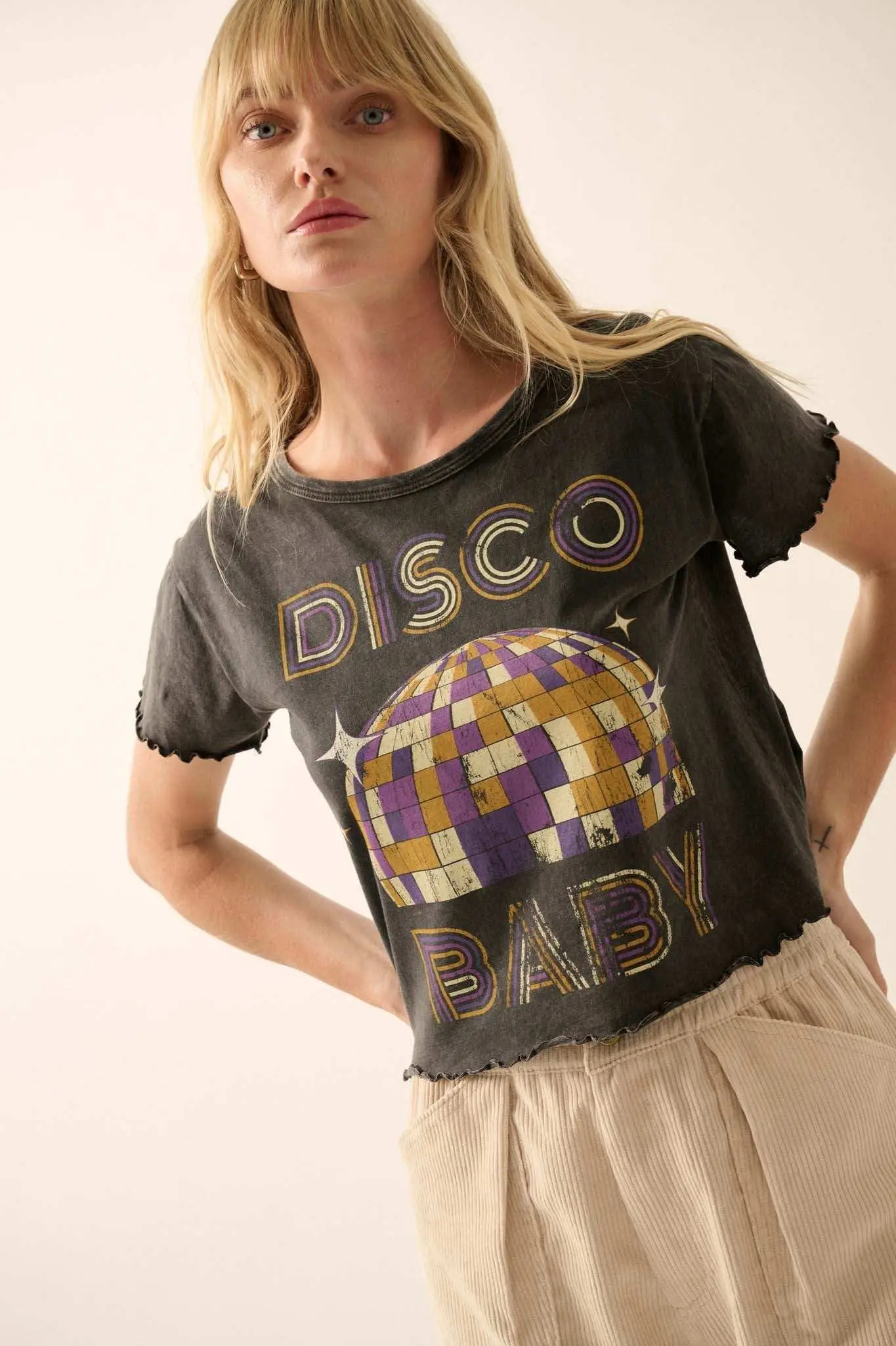 Disco Baby Lettuce-Edge Cropped Graphic Tee - Image 4