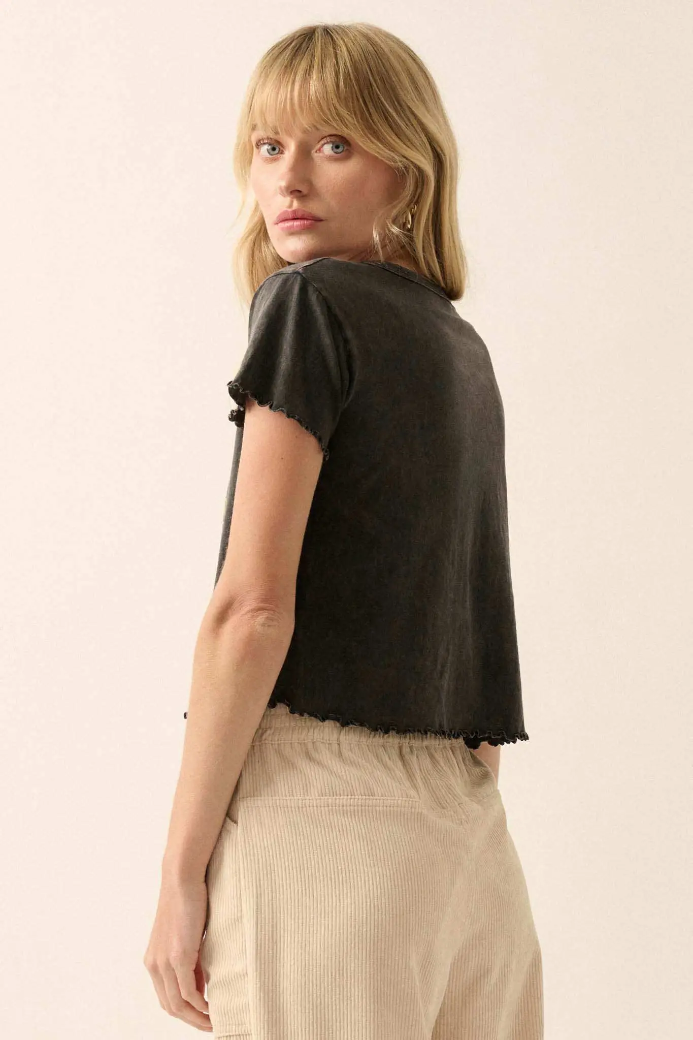 Disco Baby Lettuce-Edge Cropped Graphic Tee - Image 6