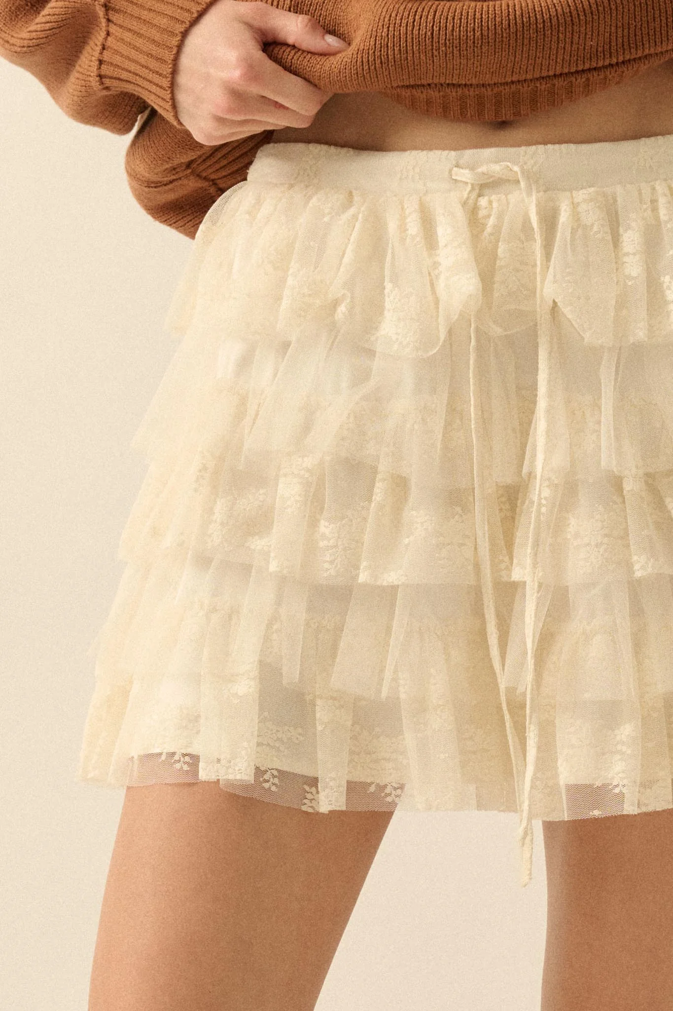 Dolled Up Lace and Mesh Tiered Ruffle Mini Skirt - Image 15