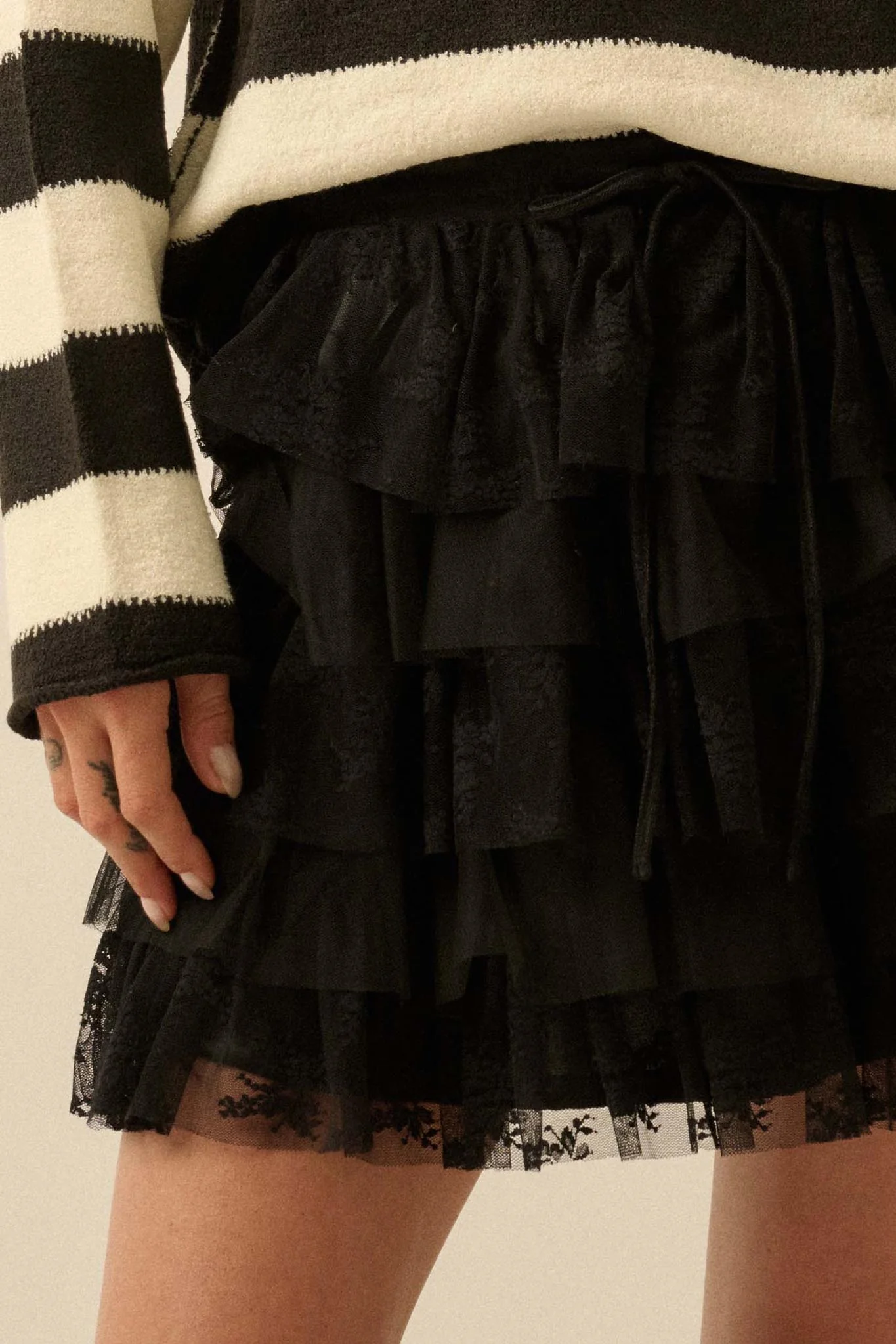 Dolled Up Lace and Mesh Tiered Ruffle Mini Skirt - Image 5