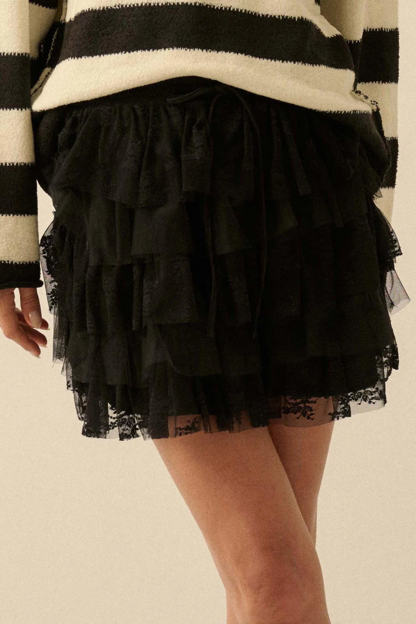 Dolled Up Lace and Mesh Tiered Ruffle Mini Skirt - Image 6