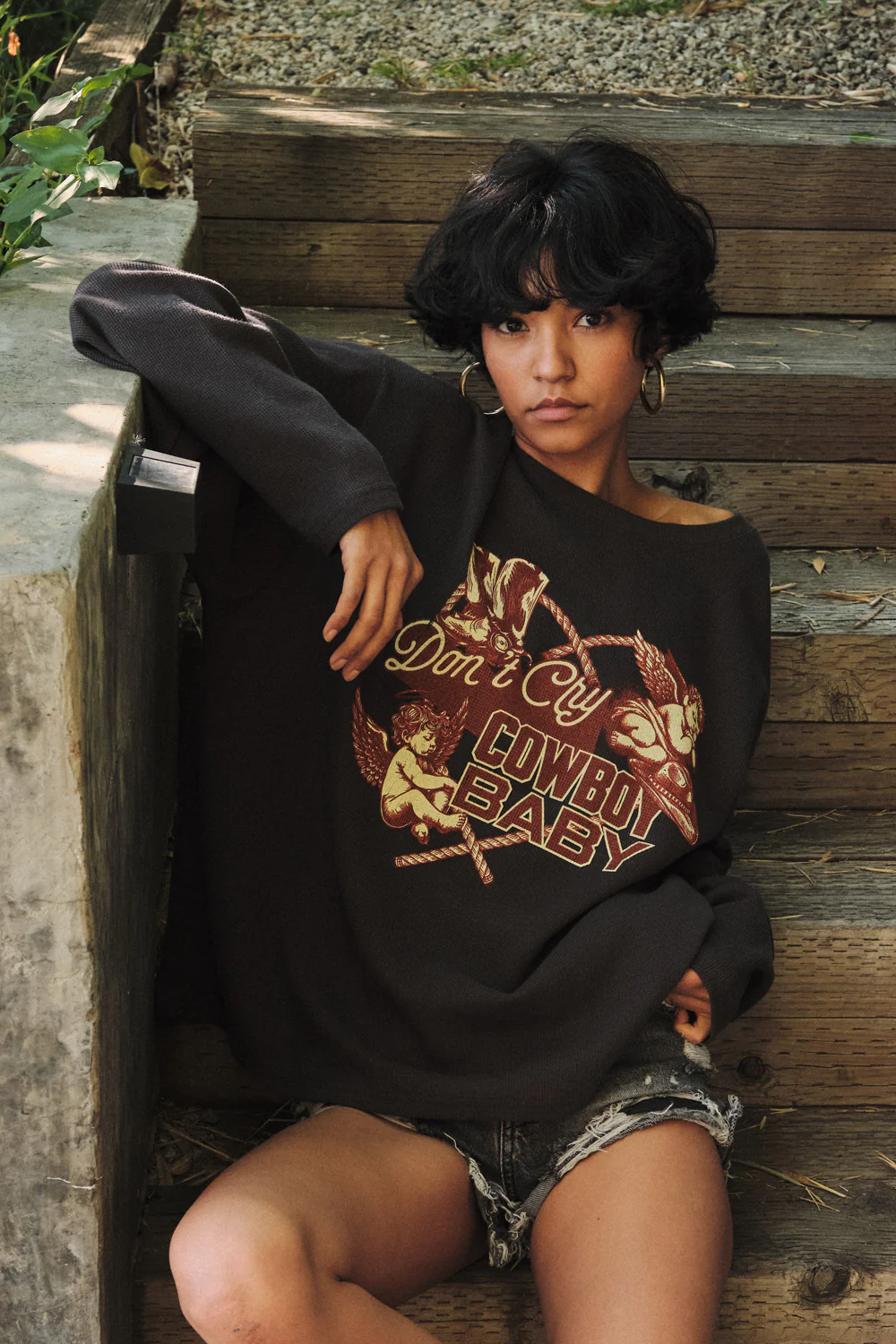 Don't Cry Cowboy Oversize Thermal Graphic Top - Image 3
