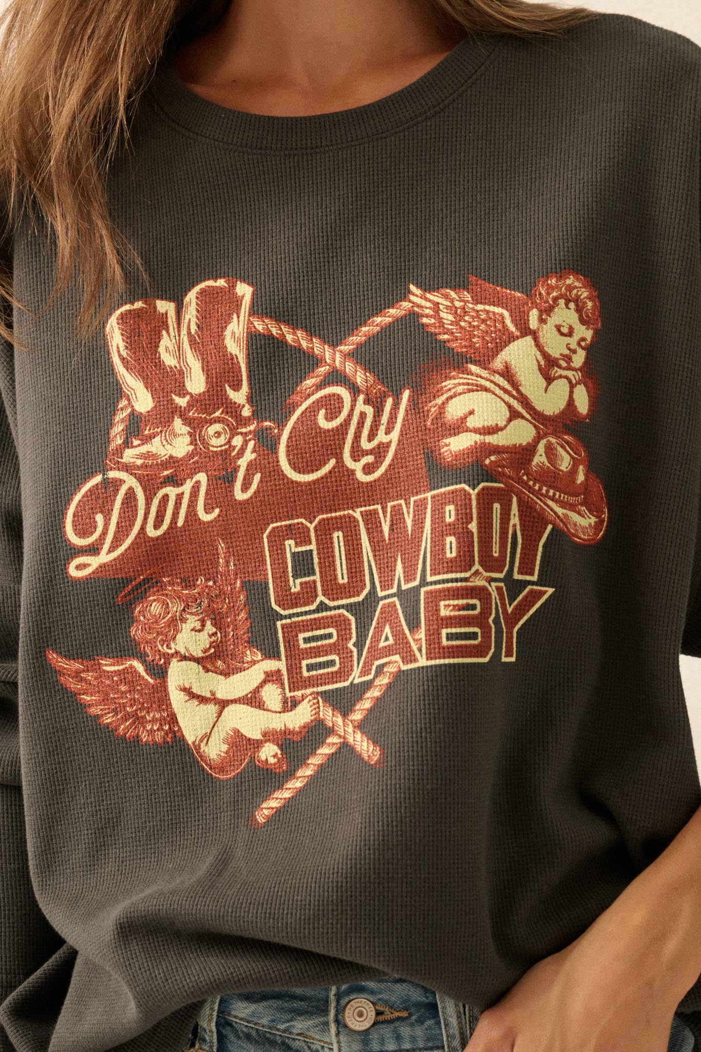 Don't Cry Cowboy Oversize Thermal Graphic Top - Image 5