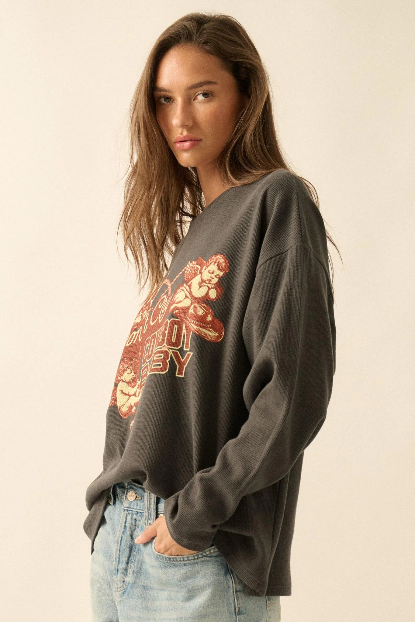 Don't Cry Cowboy Oversize Thermal Graphic Top - Image 8