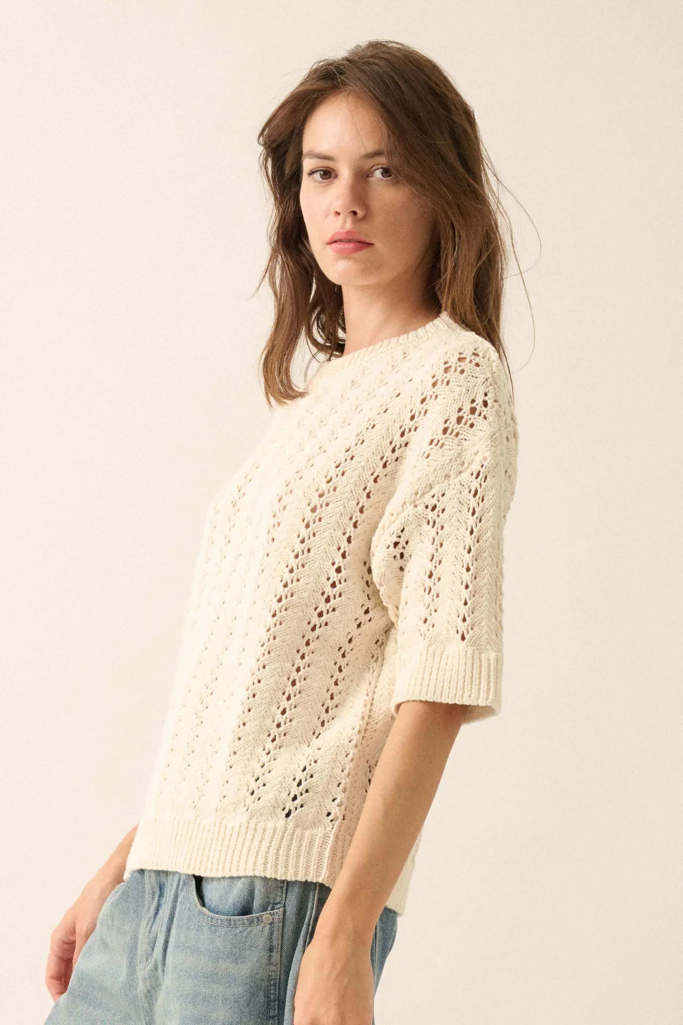 Don't Let Go Open-Knit Short-Sleeve Sweater - Image 5