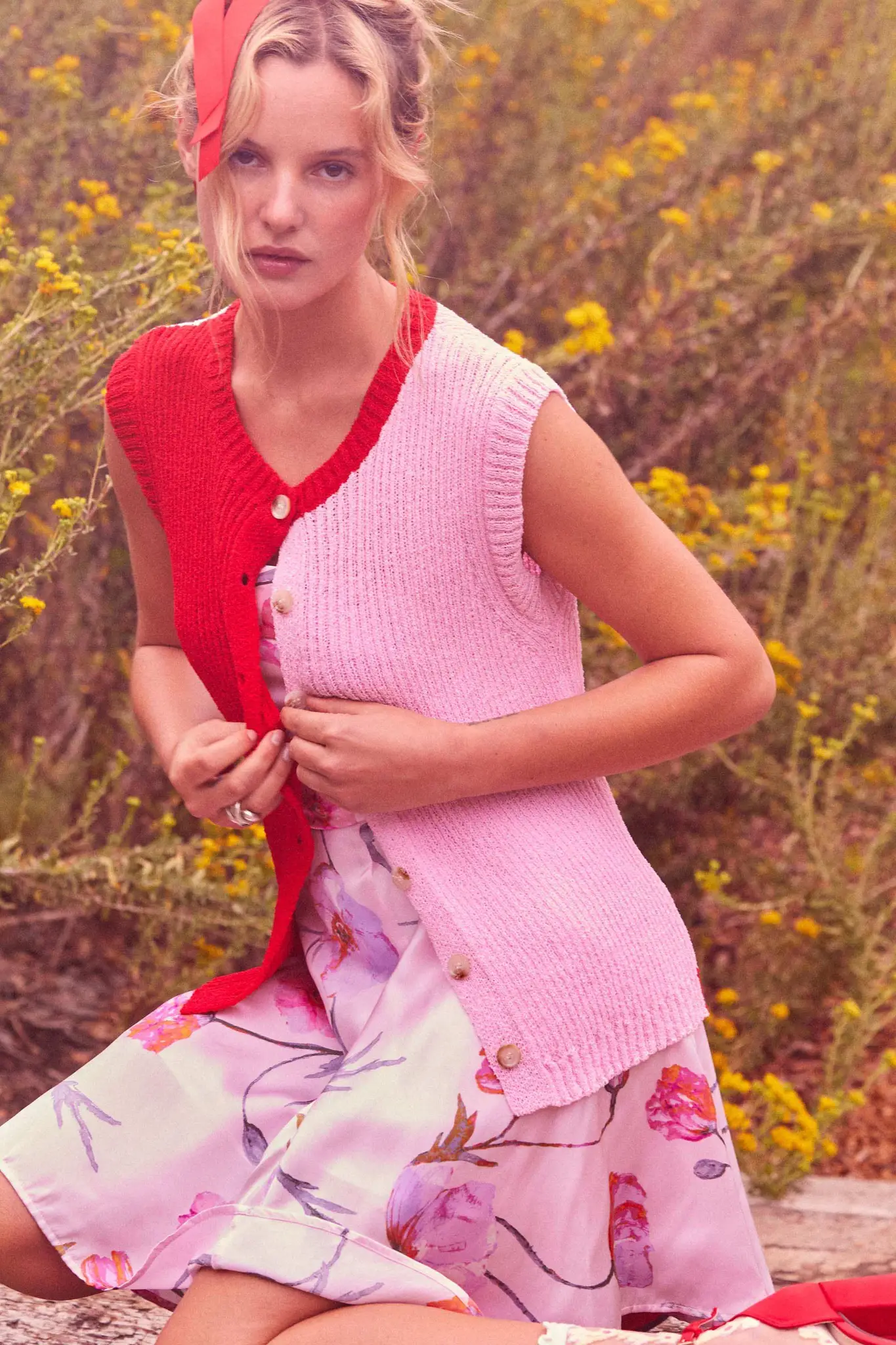 Double Date Colorblock Knit Buttoned Sweater Vest