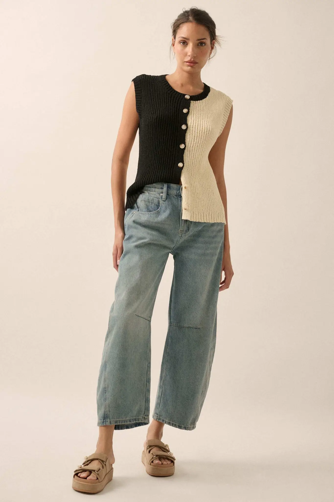 Double Date Colorblock Knit Buttoned Sweater Vest - Image 12