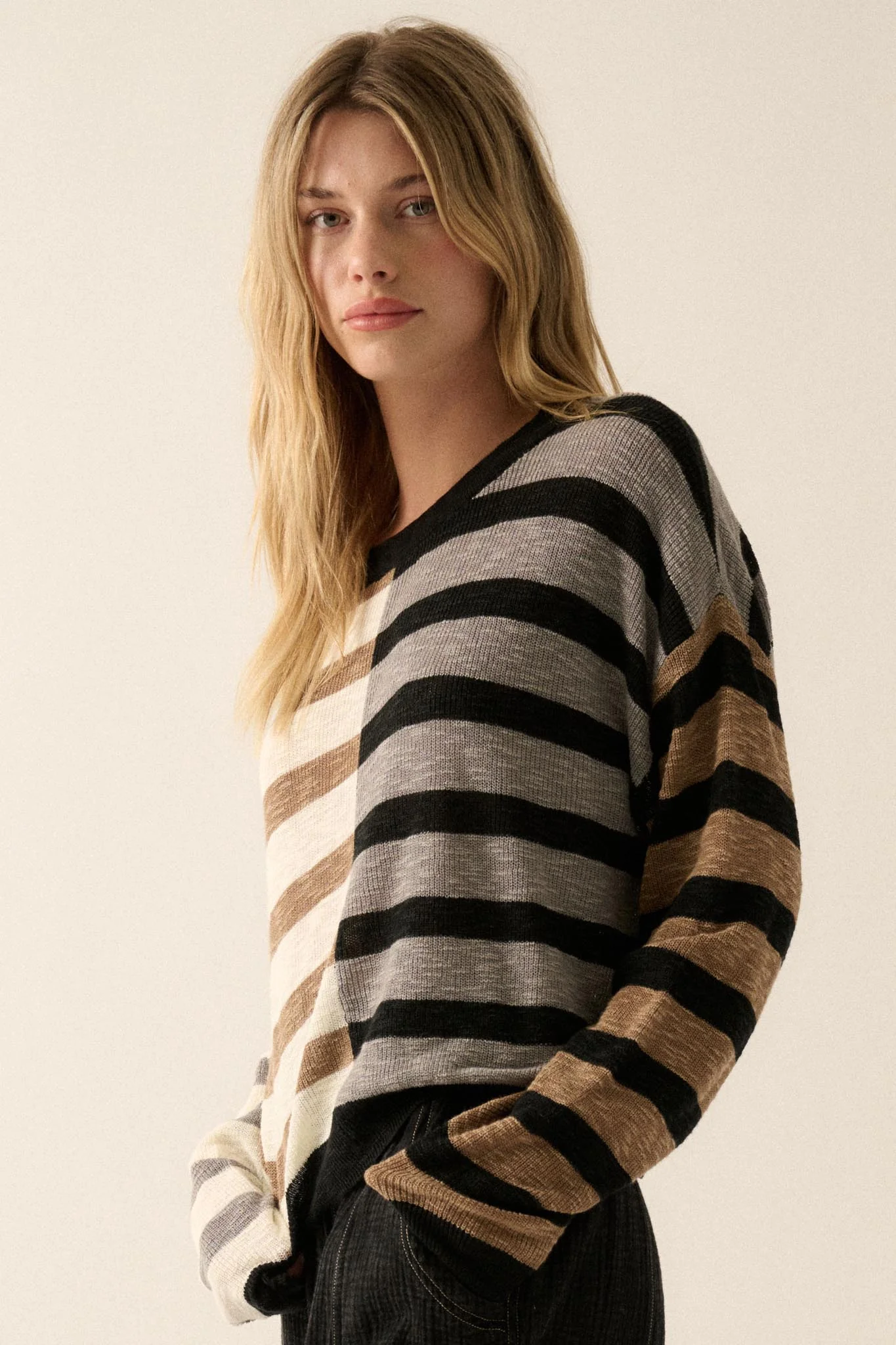 Double Feature Colorblock Striped Knit Sweater - Image 11