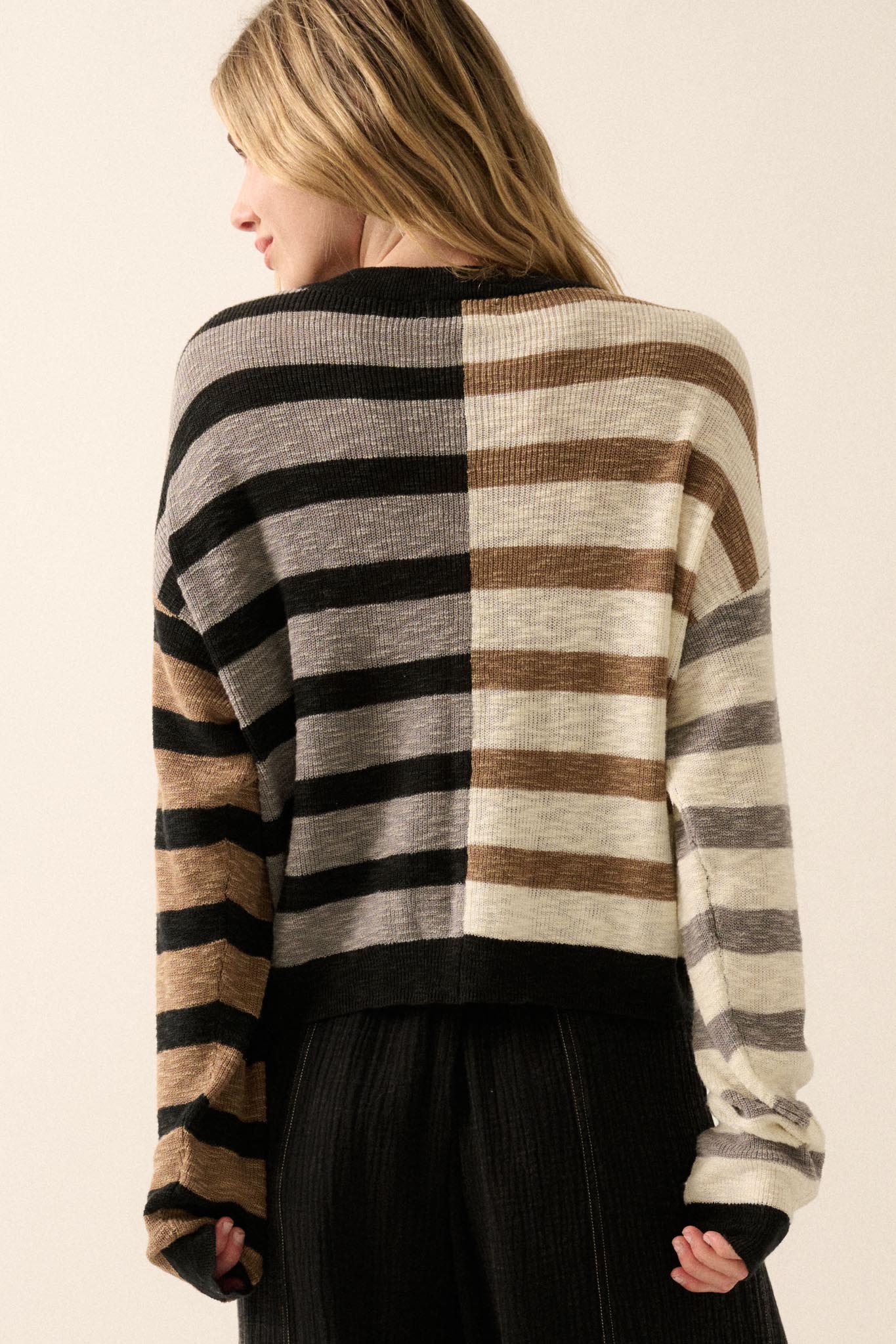 Double Feature Colorblock Striped Knit Sweater - Image 12