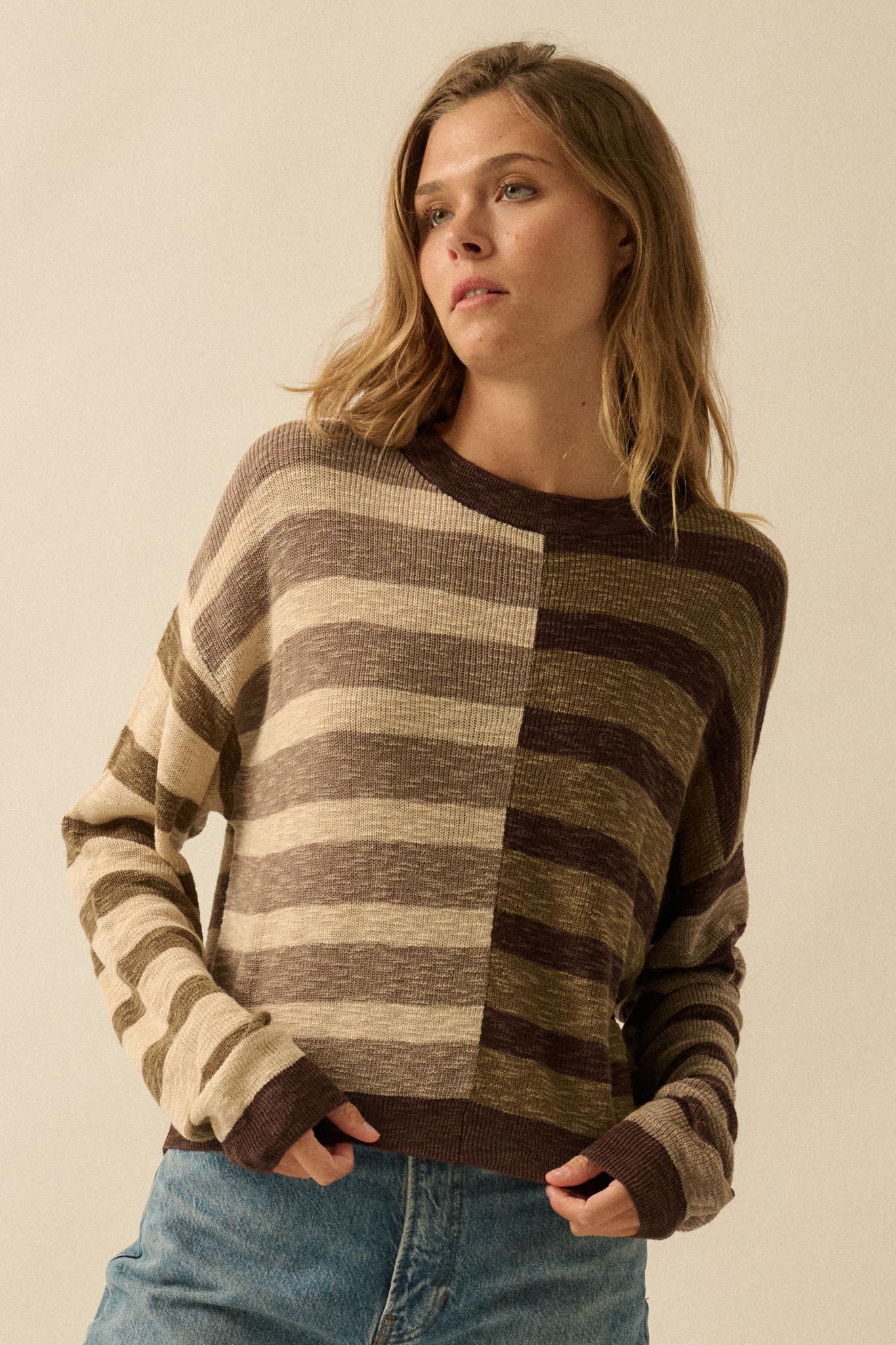 Double Feature Colorblock Striped Knit Sweater - Image 3