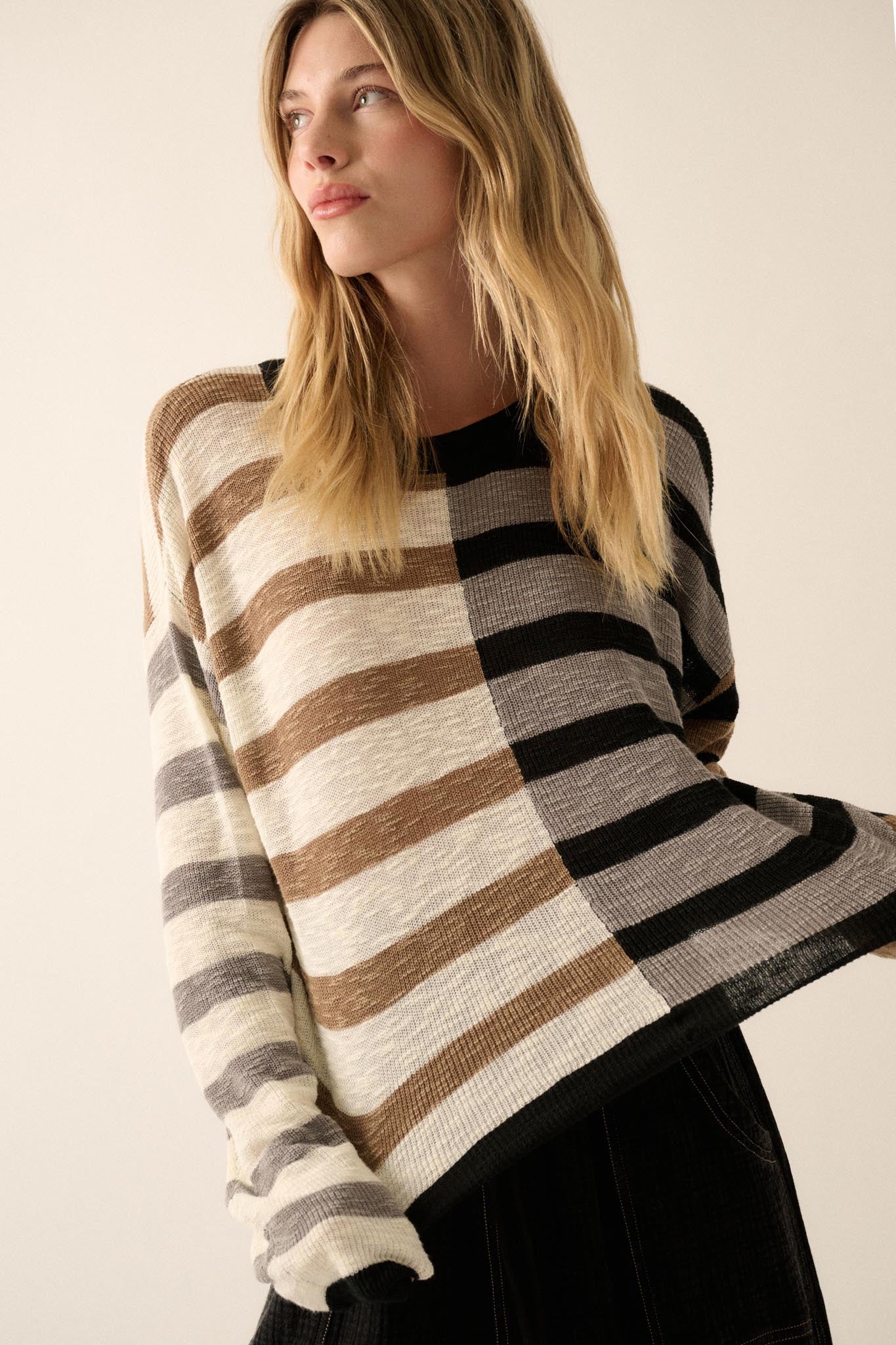 Double Feature Colorblock Striped Knit Sweater - Image 7