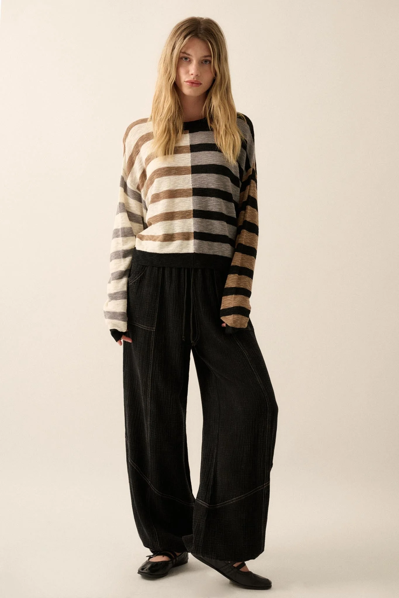 Double Feature Colorblock Striped Knit Sweater - Image 9