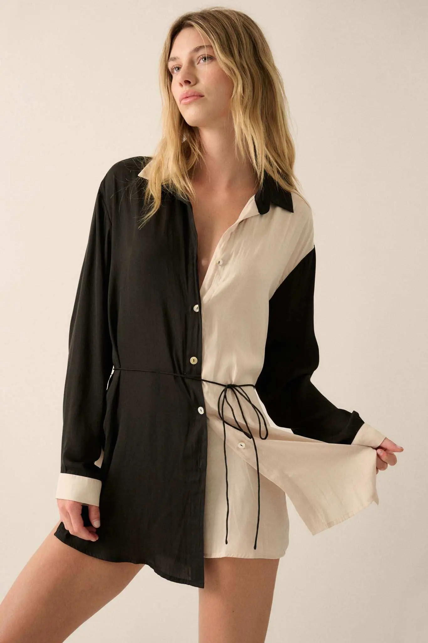 Double Shift Two-Tone Matte Satin Shirt Romper - Image 18